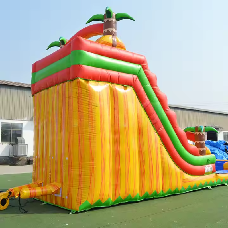 Yellow Palm Tree Inflatable Slide with Blower