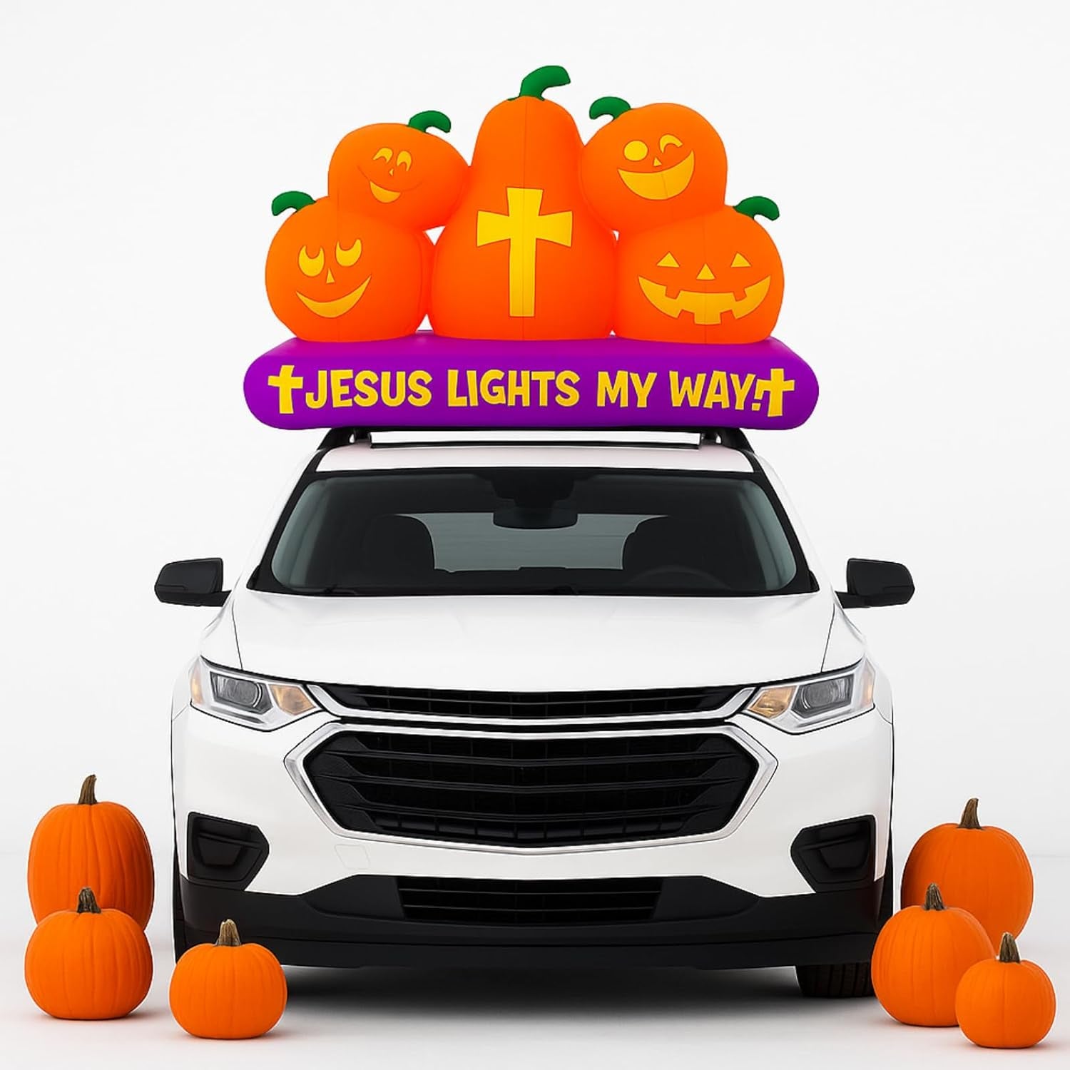 5 ft Halloween Christian Inflatable Pumpkins Decoration for Outdoor Jesus Lights My Way Inflatable Pumpkins Trunk or Treat Blow up Yard Decor Halloween with LED for Garden Lawn Holiday Decor