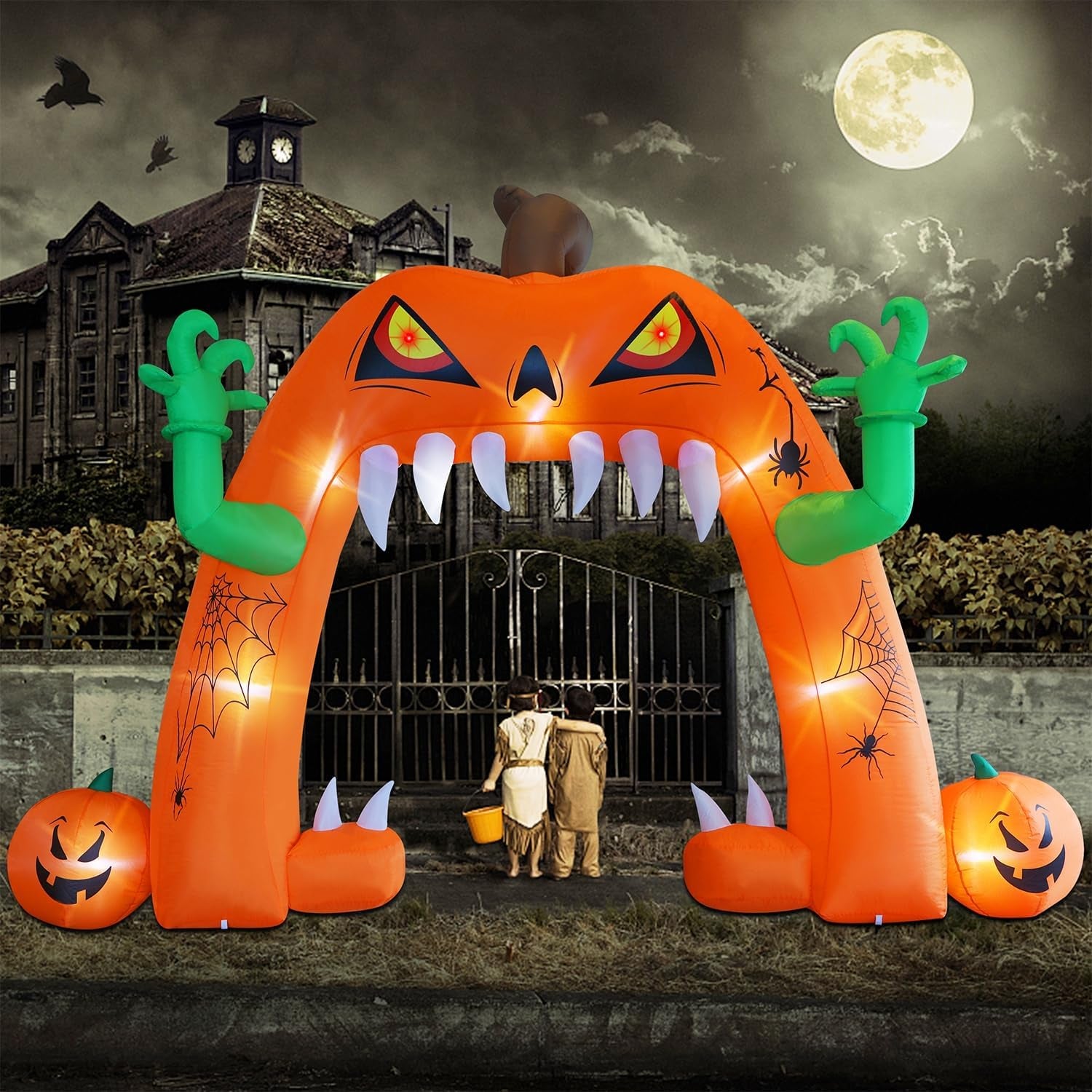 Halloween Inflatable Lighted Pumpkin Archway 13 FT(L) x 10 FT(H), Giant Jack-O-Lantern Lawn Arch with Build-in LED, Animated Halloween Yard Prop, Outdoor Holiday Blow up Decor