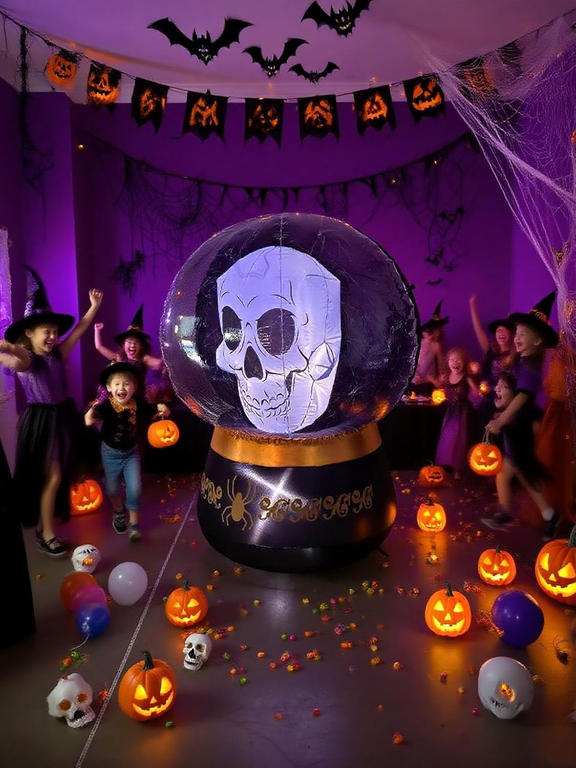 Halloween Inflatable Crystal Ball Decoration - Magical Skull Ball with LED Light, Halloween Ball Inflatable for Porch, Holiday, Garden,Yard, Party and Indoor Outdoor Home Decor