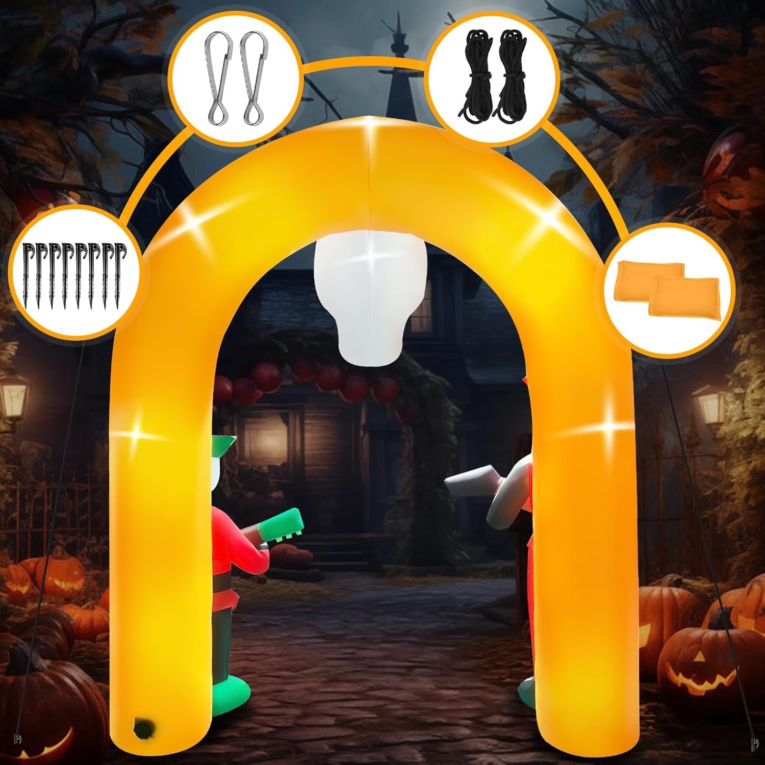 12FT Halloween Inflatables Archway, Day of The Dead Arch Inflatable with Build-in LED Lights Dia De Los Muertos Blow Up Yard Decoration Sugar Skull Halloween Outdoor Decors for Garden Lawn