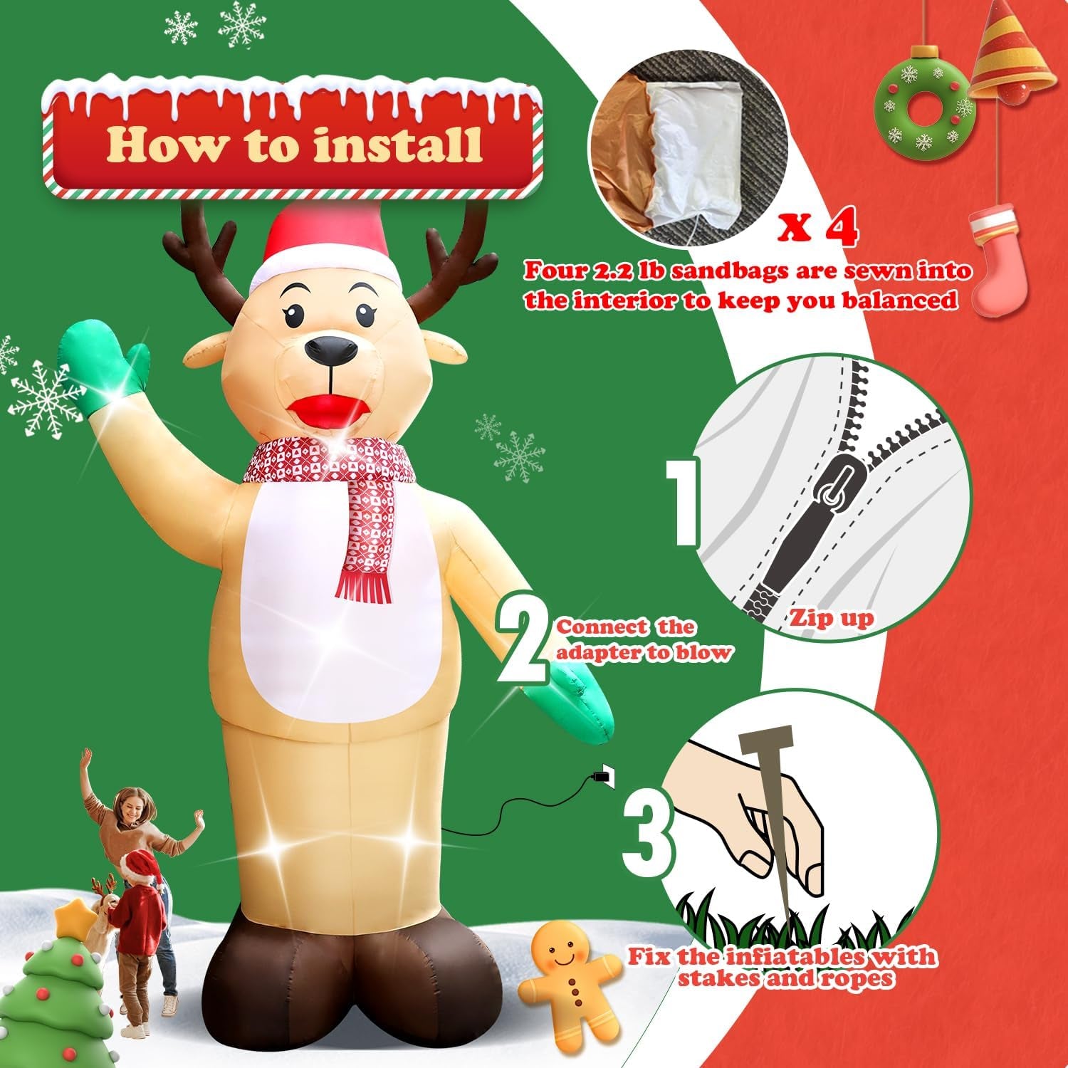 20FT Christmas Giant Inflatable Outdoor Decorations, Blow Up Reindeer Yard Decoration, Xmas Decor Build-in LED Lights for Garden Lawn Yard Porch Holiday Party