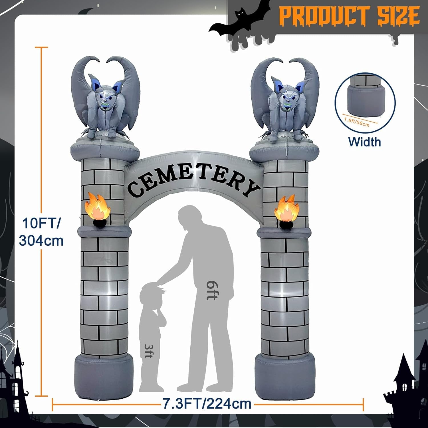 10FT Halloween Inflatables Outdoor Decorations, Haunted Cemetery Halloween Inflatable Archway Blow Up Yard Decorations, Inflatable Halloween Arch for Halloween Decorations Outdoor Lawn Decor