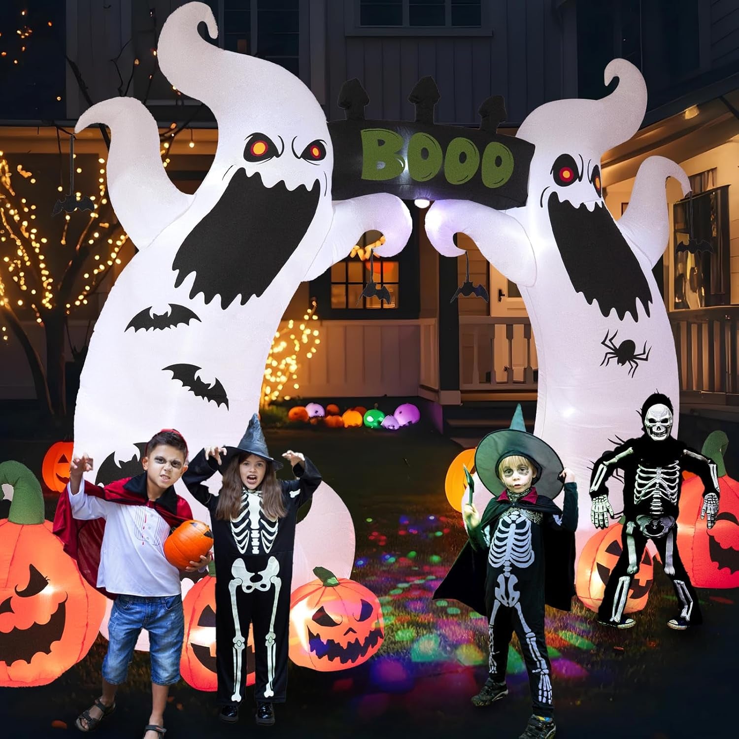16FT Elf Arch, Halloween Outdoor Inflatable Decoration, Contains LED Lights and Colorful Rotating Lights, Suitable for Outdoor lawns, Gardens, terraces and Halloween Parties
