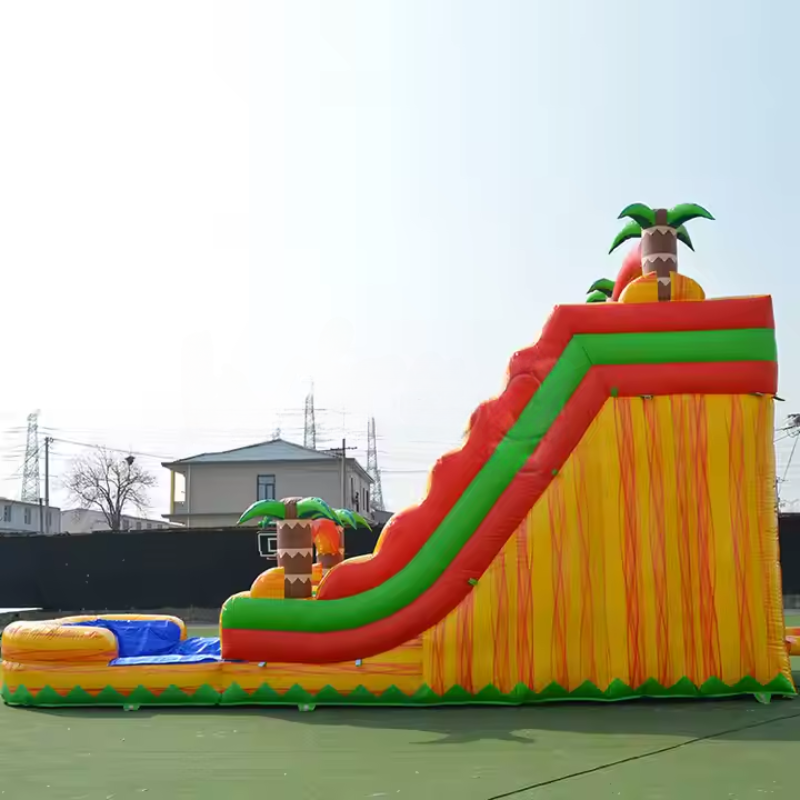 Yellow Palm Tree Inflatable Slide with Blower