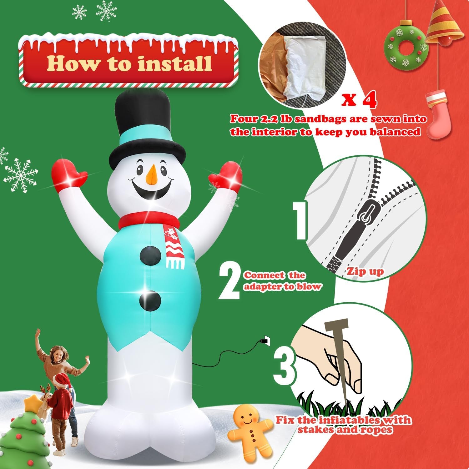 20FT Christmas Giant Inflatable Outdoor Decorations, Extra Large Blow Up Snowman Yard Decoration, Xmas Decor Build-in LED Lights for Garden Lawn Yard Porch Holiday Party