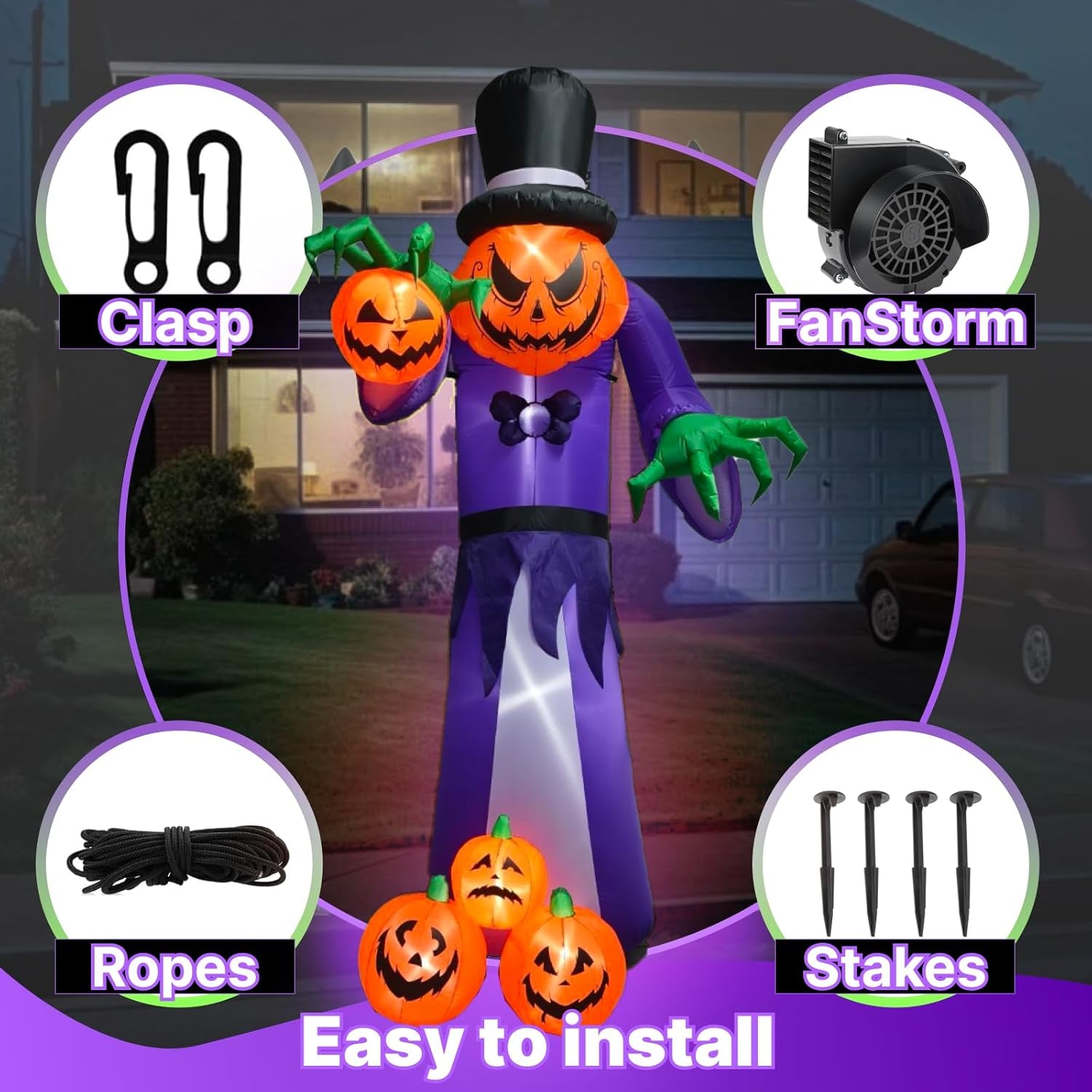 11FT Giant Halloween Inflatables Pumpkin Grim Reaper Outdoor Decoration Built-In LED Lights, Halloween Blow up Pumpkin Monster for Halloween Party Indoor, Outdoor, Yard, Garden, Lawn Decor