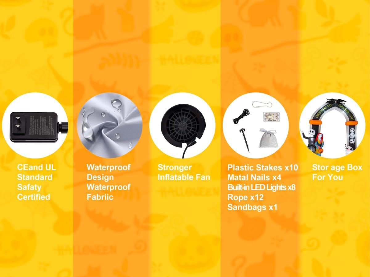 10FT Halloween Inflatable - Giant Halloween Inflatable Archway with Skeleton and Dog - Halloween Arch Blow Up with Built-in LED Lights for Outdoor Yard Garden Lawn Decor