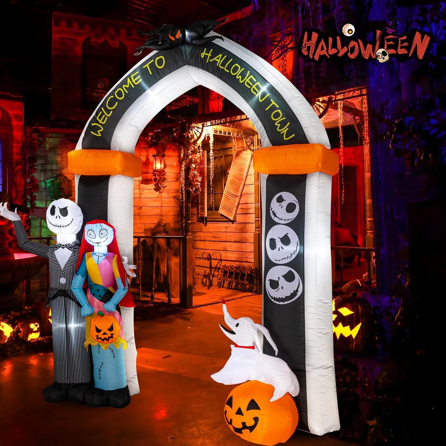 10FT Halloween Inflatable - Giant Halloween Inflatable Archway with Skeleton and Dog - Halloween Arch Blow Up with Built-in LED Lights for Outdoor Yard Garden Lawn Decor