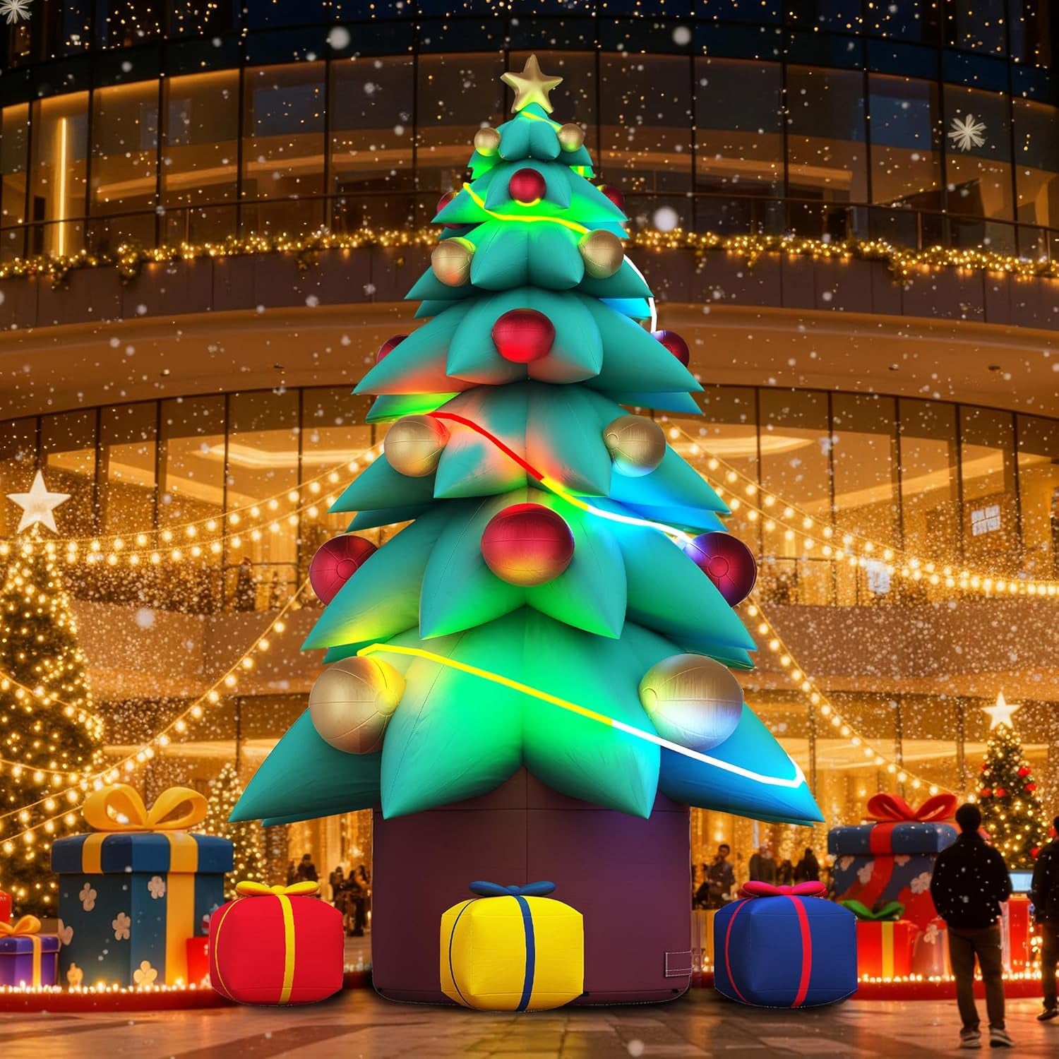 20 FT Inflatable Christmas Tree with LED Lights, Giant Blow Up Outdoor Decoration, Oxford Cloth Material, Including Blower and Gift Boxes, Suitable for Event Parties, Commercial Activity
