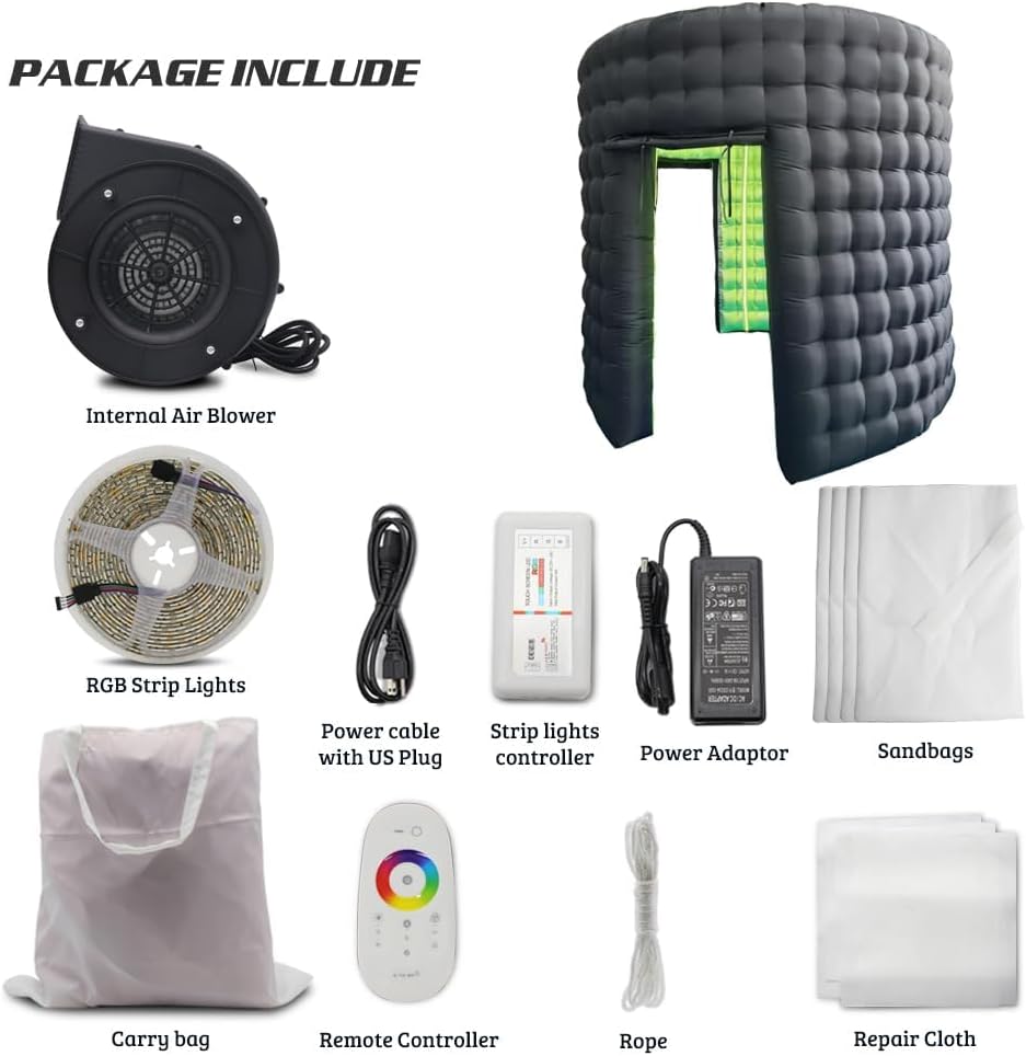 10FT Diameter Round Inflatable LED 360 Photo Booth Enclosure with LED Lights & Blower
