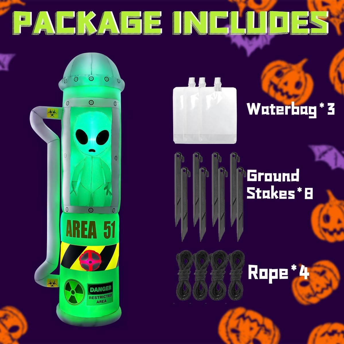 8FT Halloween Inflatable Alien Decoration with LED Lights