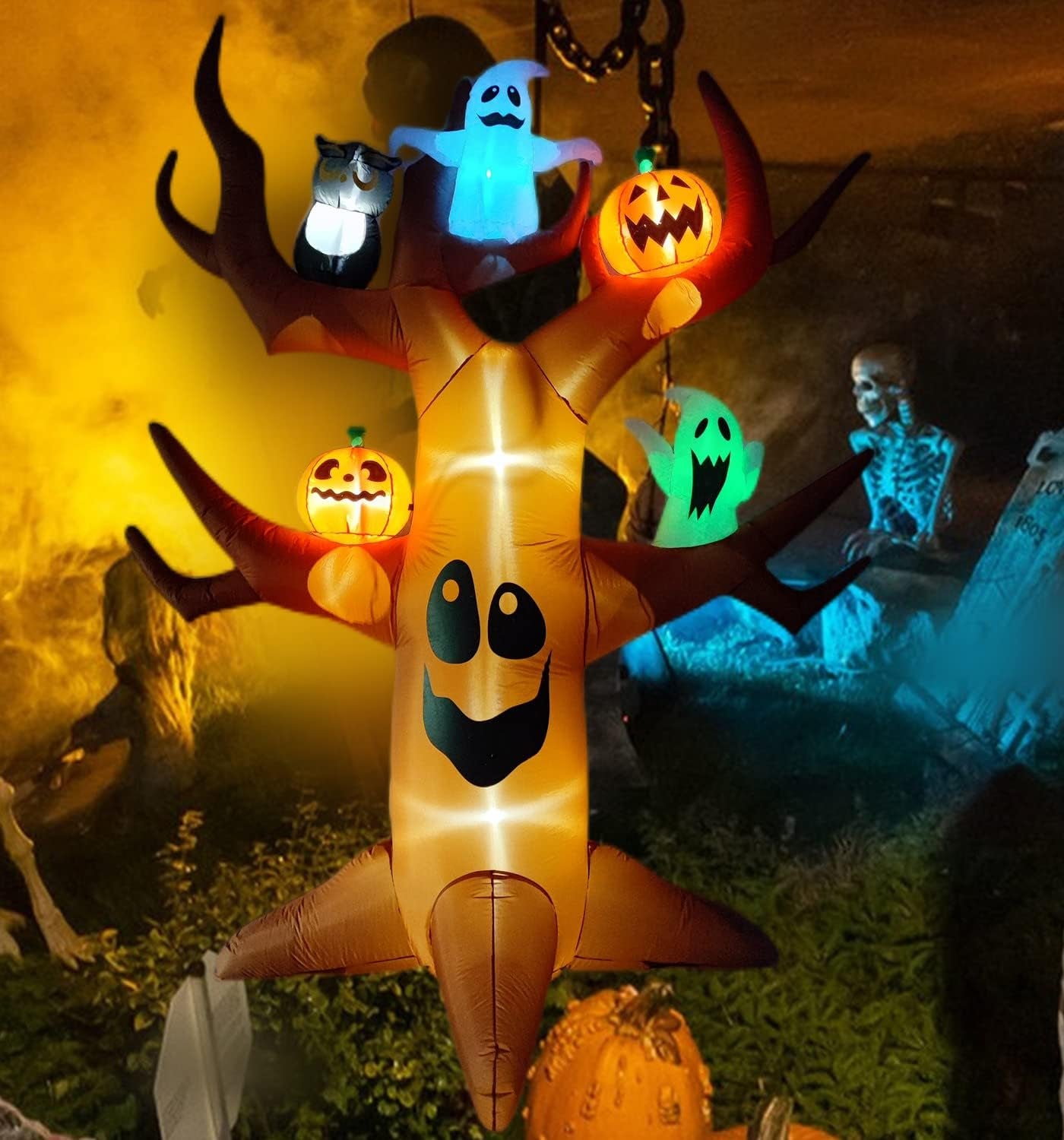 Halloween Inflatable Crystal Ball Decoration - Magical Skull Ball with LED Light, Halloween Ball Inflatable for Porch, Holiday, Garden,Yard, Party and Indoor Outdoor Home Decor