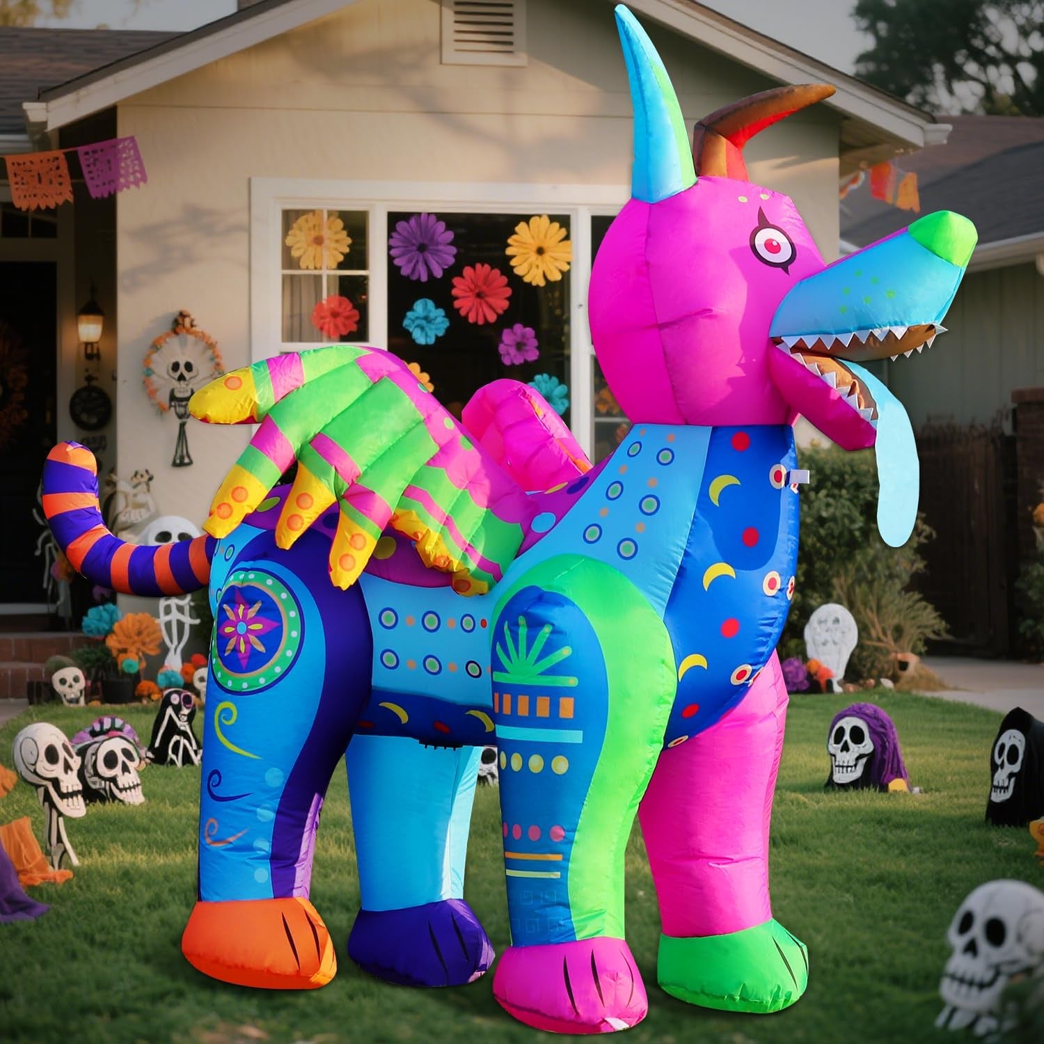 6FT Halloween Inflatable Blow Up Decorations, Dia de Los Muertos Day of Dead Alebrije, Built-in LEDs for Holiday Party, Garden, Lawn, Yard, Patio Décor