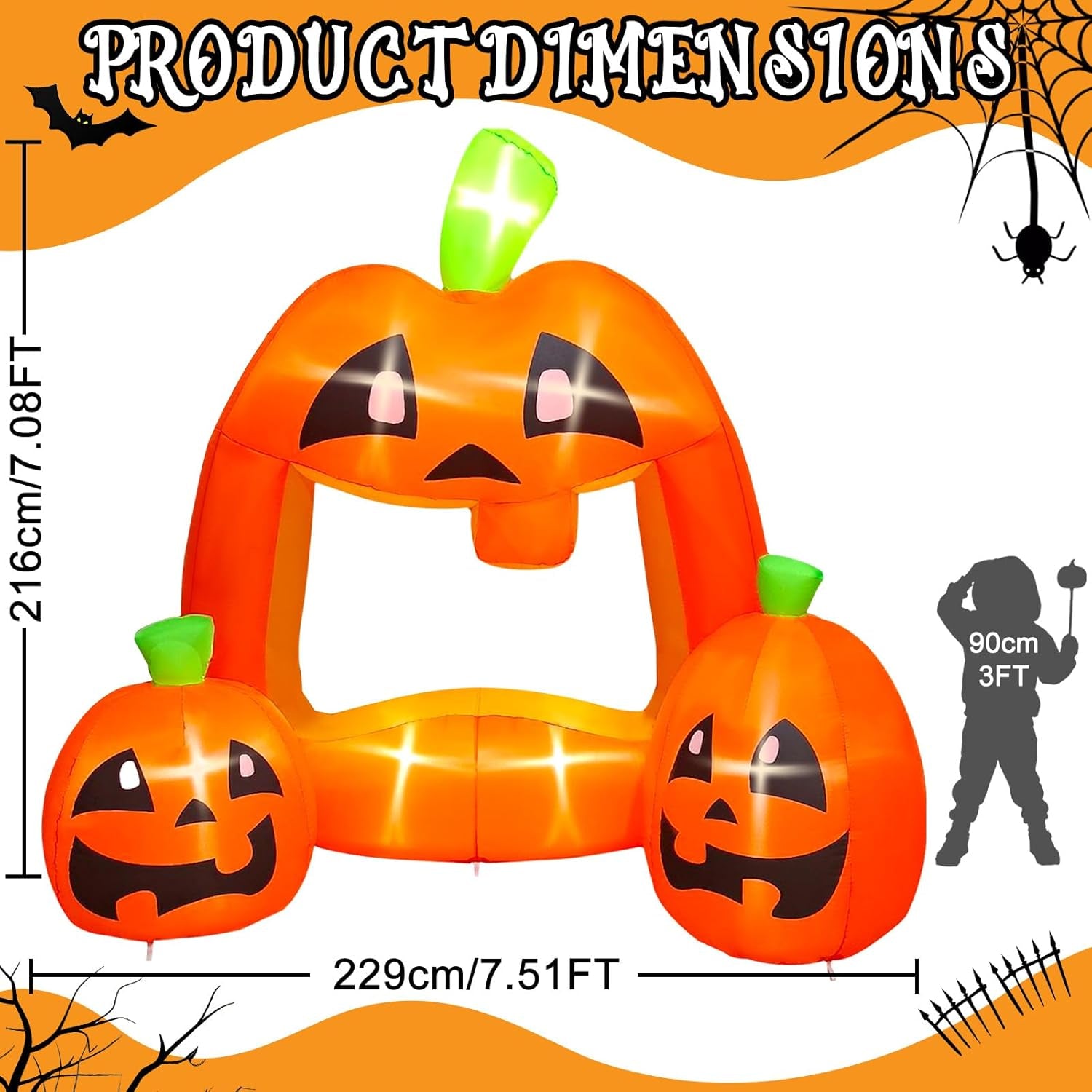 7ft Halloween Inflatables Pumpkin Photo Booth, Blow Up Quirky Pumpkin Photo Frame Inflatables Build-in LEDs Holiday Blow Up Inflate Decorations for Outdoor, Indoor, Lawn, Yard Display Decor