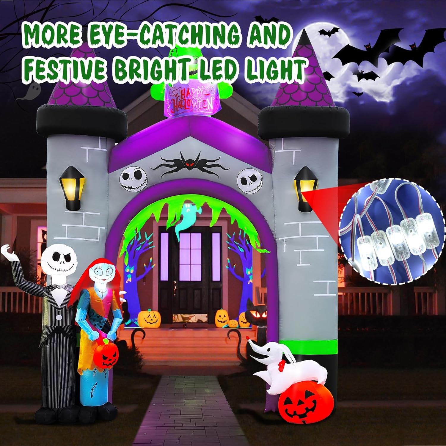 Inflatable Archway Halloween Outdoor Decoration –12FT Blow Up Arch with LED Light for Yard, Entryway, Haunted House, Pumpkin Tunnel, Witch & Skull Arch (Inflatable Archway Halloween)