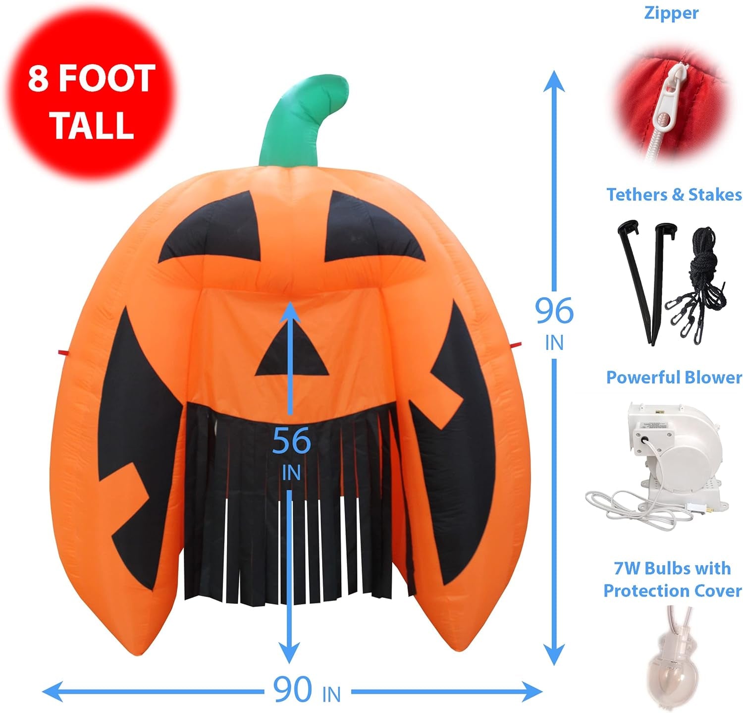 Giant 8 Foot Tall Halloween Inflatable Pumpkin Monster Archway Arch Haunted House Lights Lighted Blowup Party Decoration for Outdoor Indoor Garden Prop Yard Blow Up Lawn Decorations