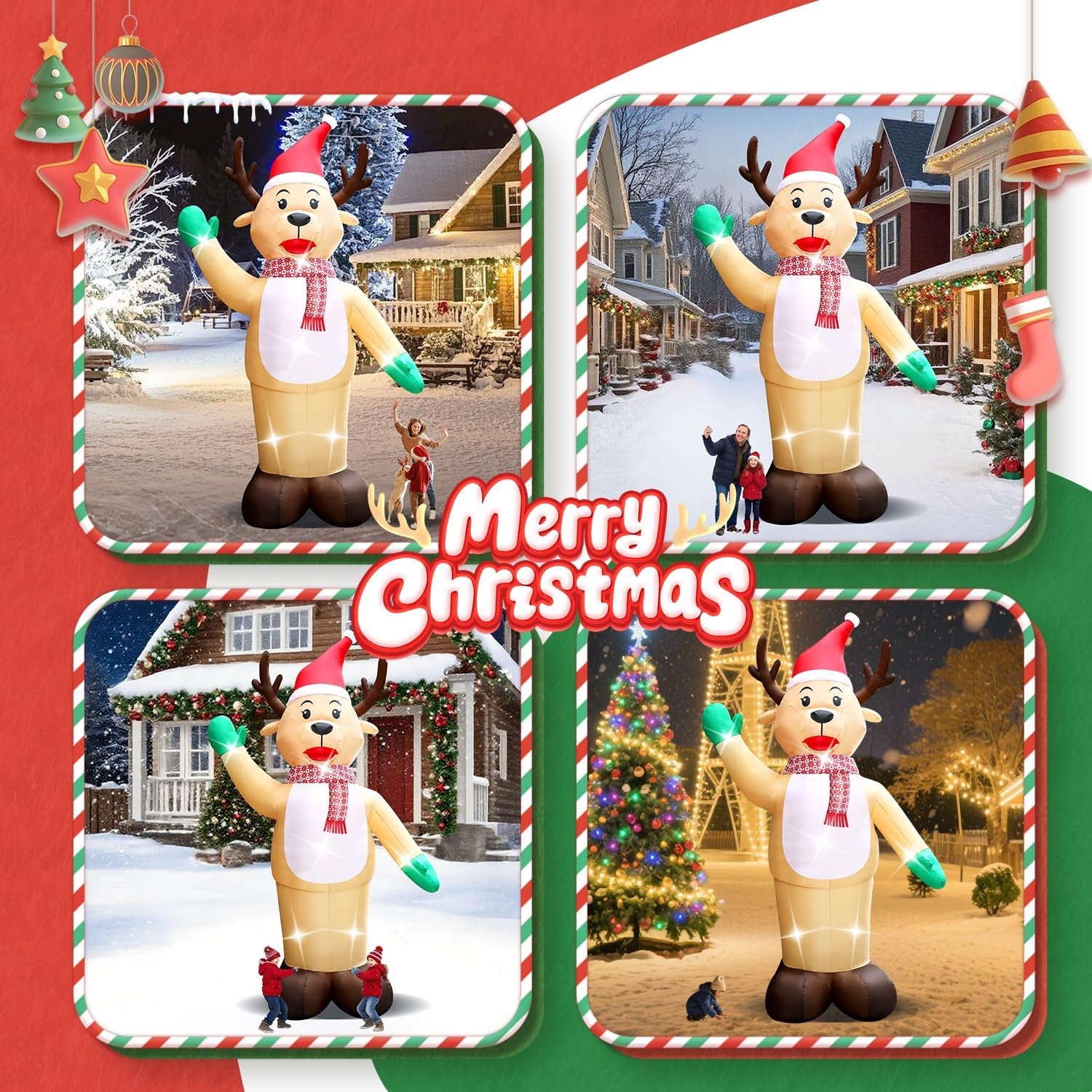 20FT Christmas Giant Inflatable Outdoor Decorations, Blow Up Reindeer Yard Decoration, Xmas Decor Build-in LED Lights for Garden Lawn Yard Porch Holiday Party