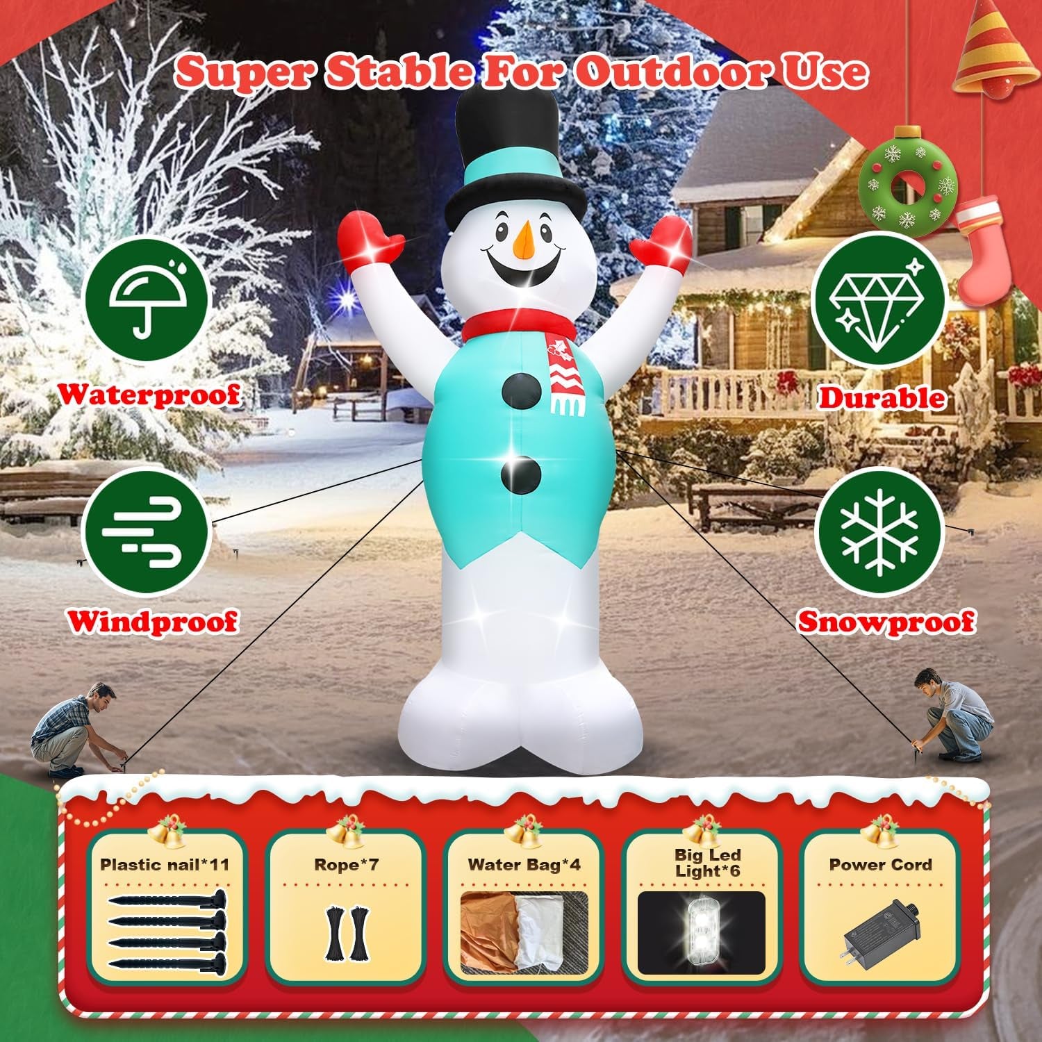 20FT Christmas Giant Inflatable Outdoor Decorations, Extra Large Blow Up Snowman Yard Decoration, Xmas Decor Build-in LED Lights for Garden Lawn Yard Porch Holiday Party