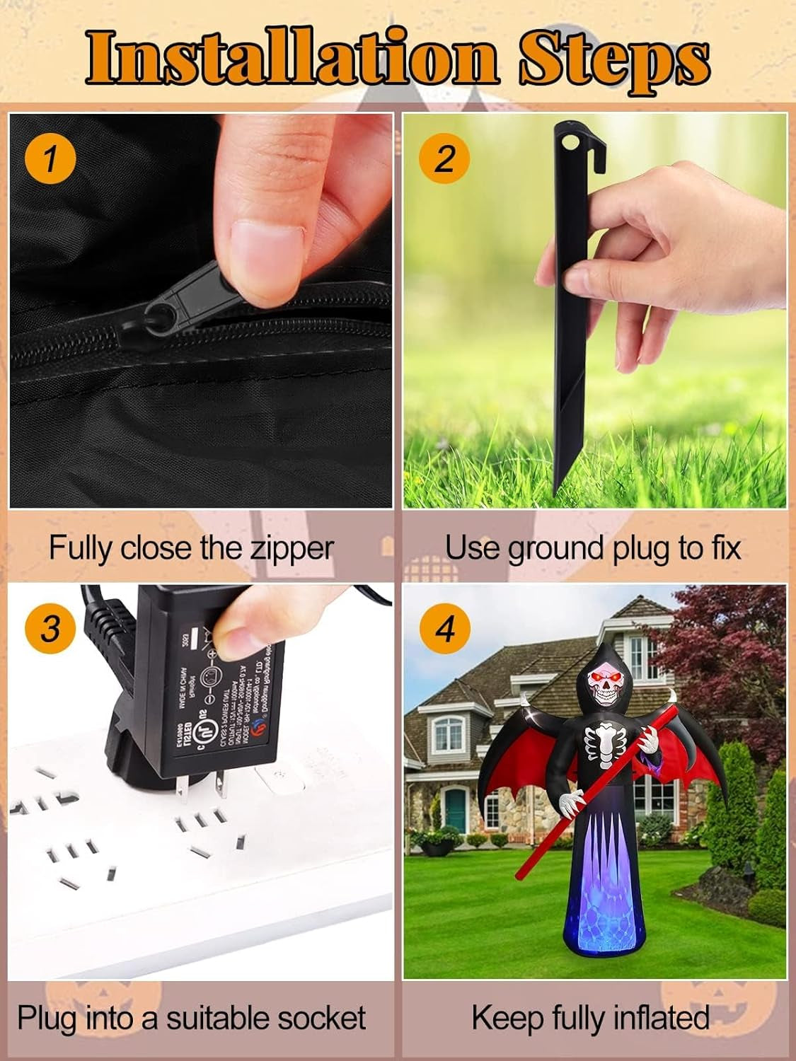 8.3FT Length Halloween Inflatables Outdoor Scythe Ghost Reaper, Blow Up Yard Lawn Decorations Clearance with LED Lights Up Built-in for Halloween Party Indoor, Outside Yard, Law Garden Decor