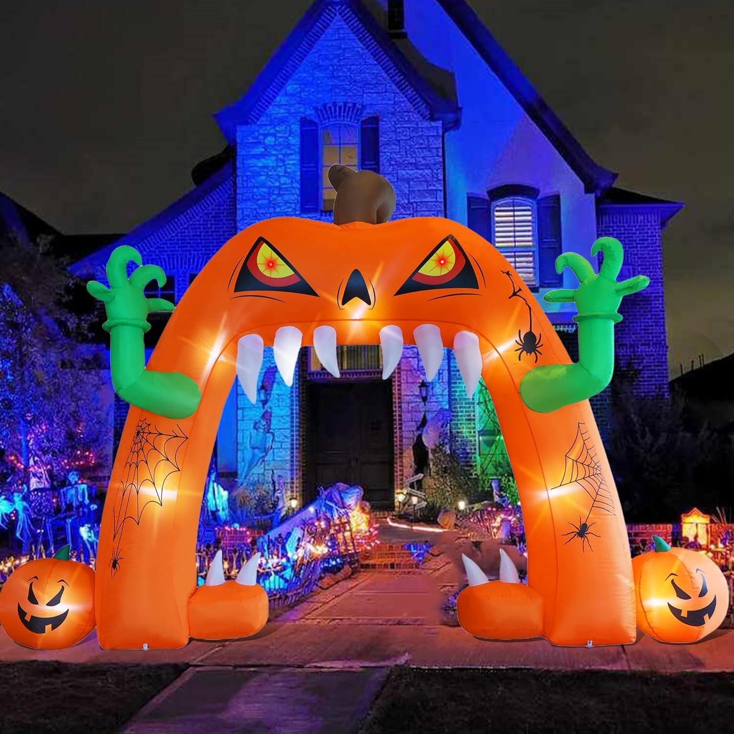 Halloween Inflatable Lighted Pumpkin Archway 13 FT(L) x 10 FT(H), Giant Jack-O-Lantern Lawn Arch with Build-in LED, Animated Halloween Yard Prop, Outdoor Holiday Blow up Decor