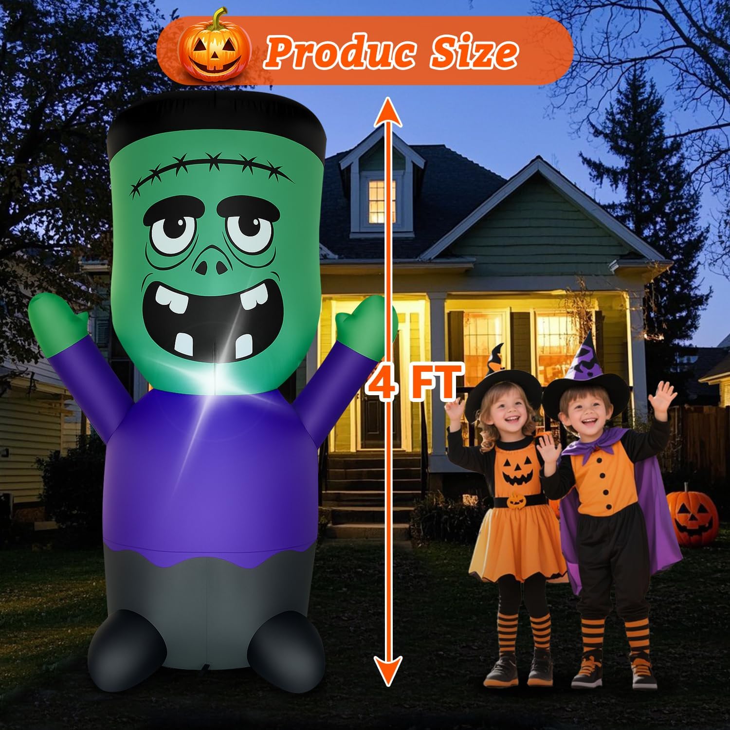 Halloween Inflatable Green Monster Yard Decoration with LED