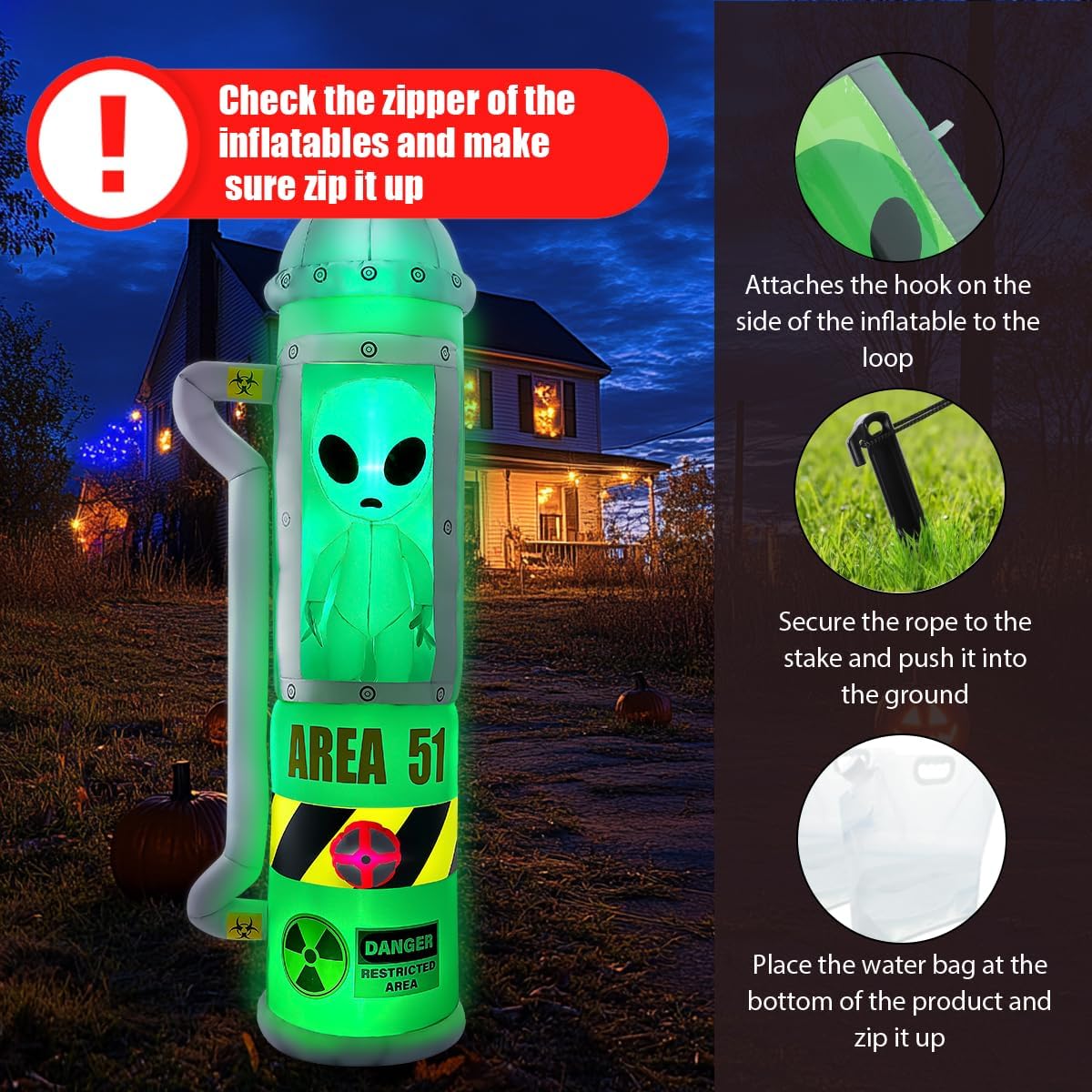 8FT Halloween Inflatable Alien Decoration with LED Lights