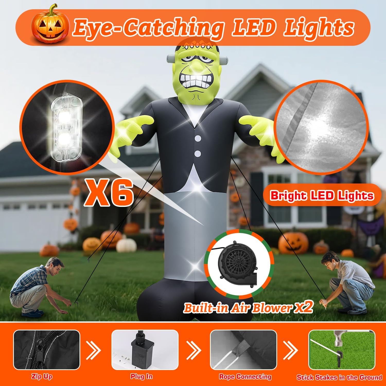 Halloween Inflatable Green Monster Yard Decoration with LED