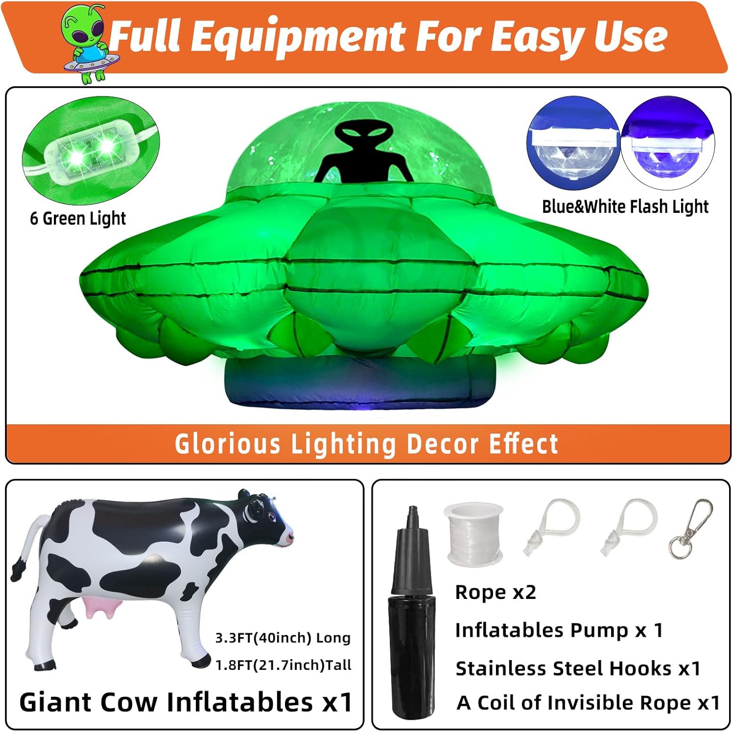 Inflatable UFO Alien Cow Decoration with Lights