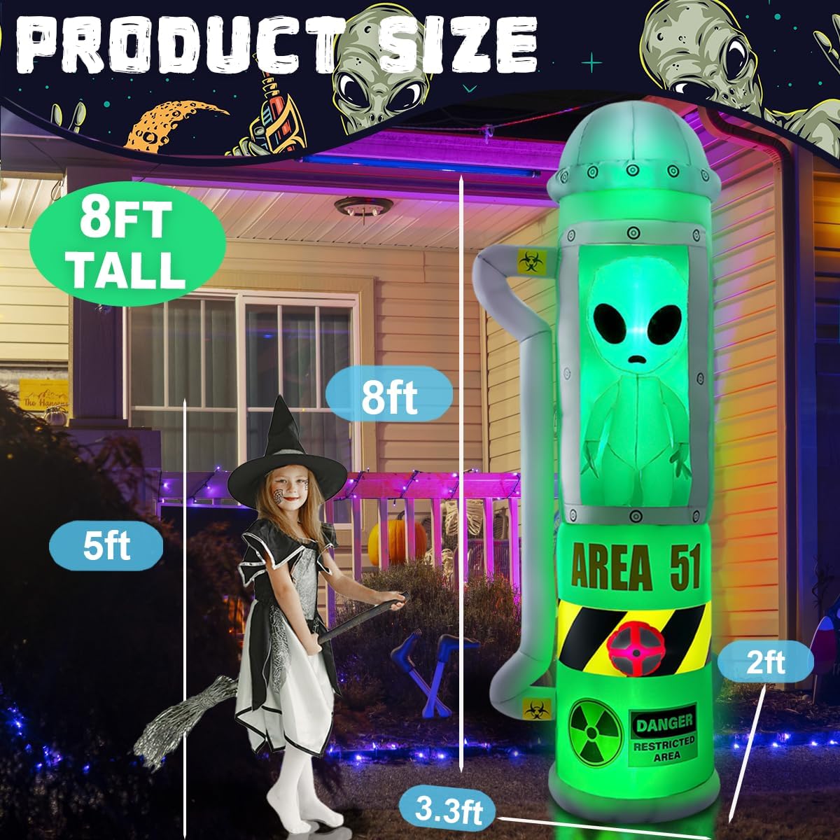 8FT Halloween Inflatable Alien Decoration with LED Lights