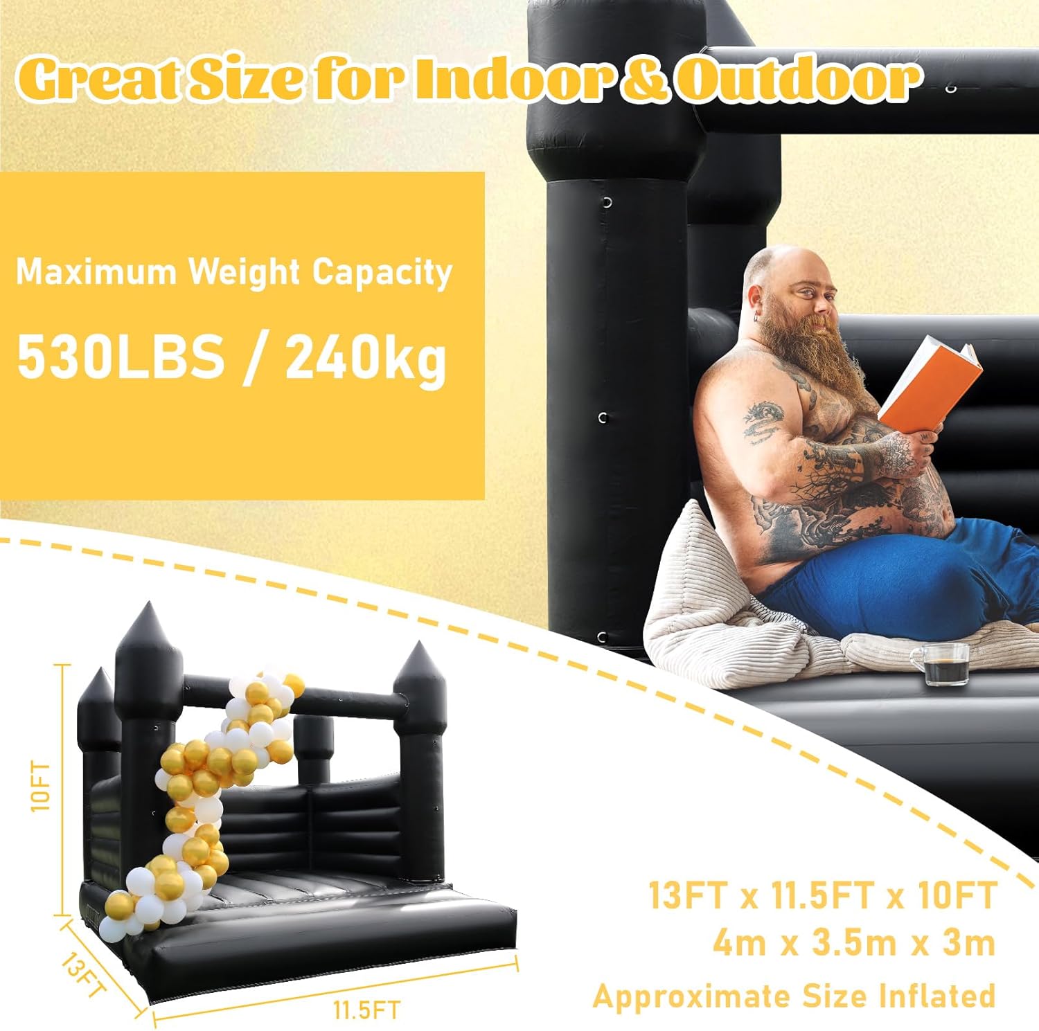 Black Inflatable Bounce House for Halloween Parties