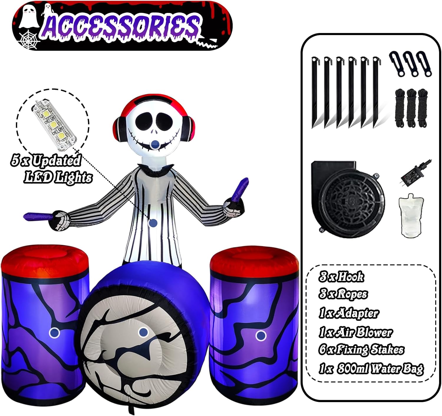 Arche gonflable d'Halloween de 10 pieds avec fantôme et LED intégrées