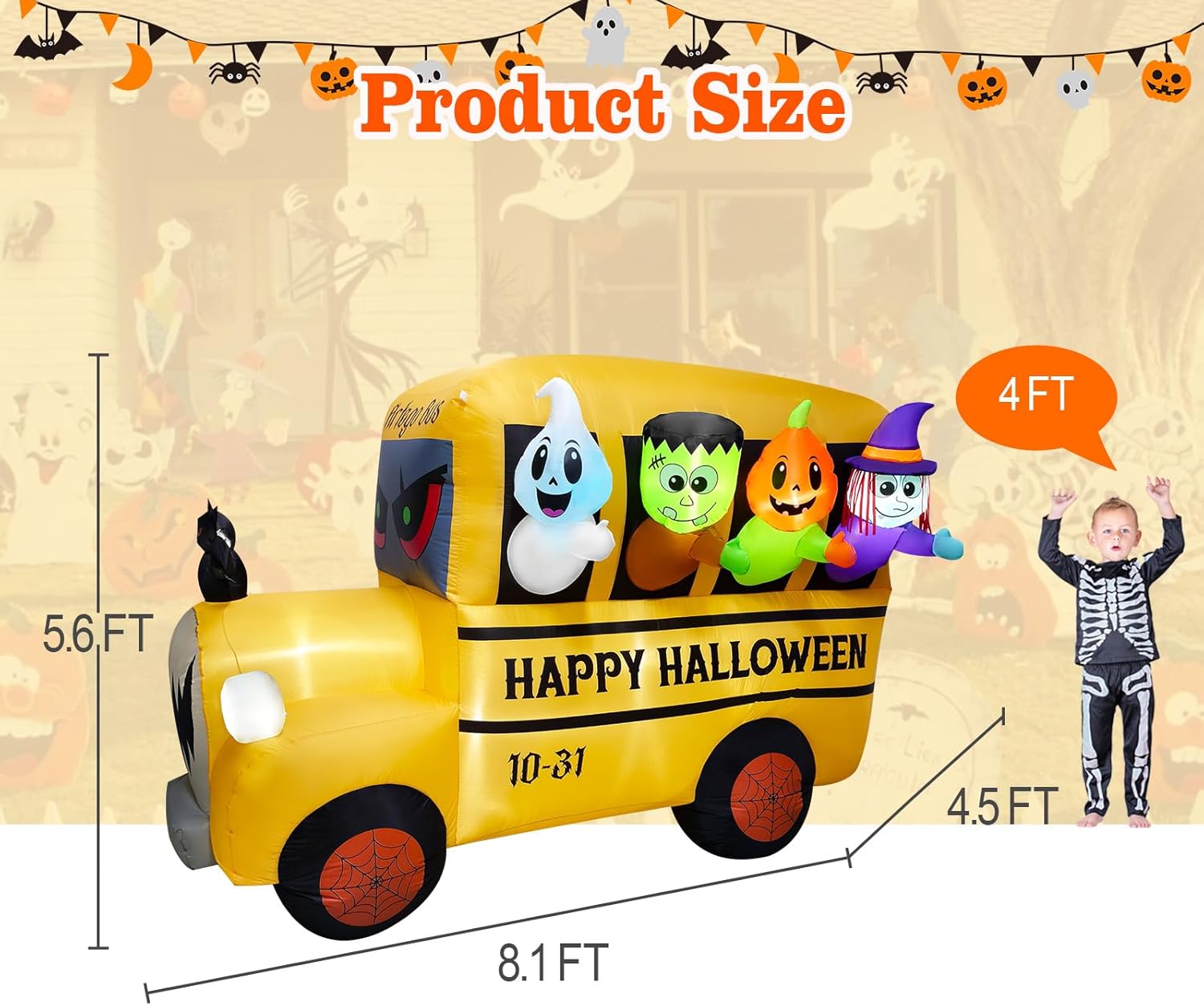 Halloween Inflatable Ghost Bus with Built-in LEDs