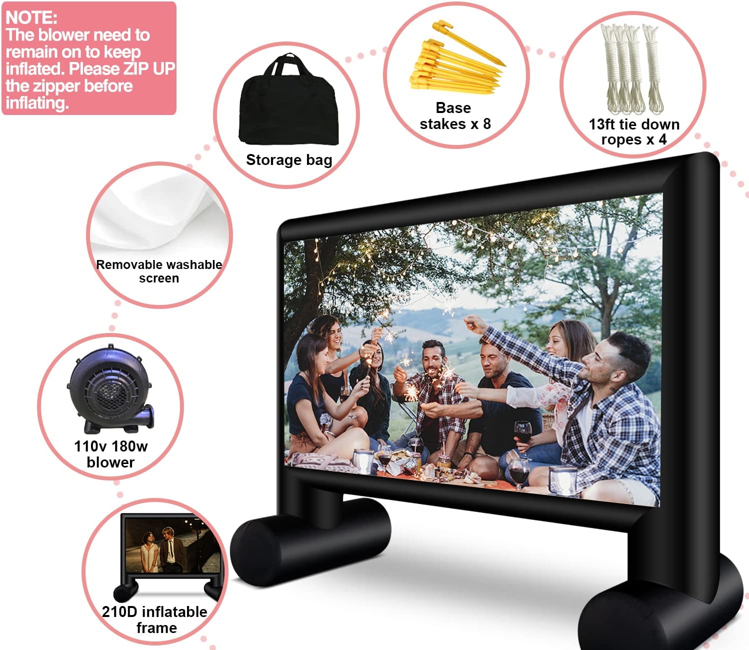 Écran de cinéma gonflable de 4,5 m avec soufflerie pour s'amuser en plein air