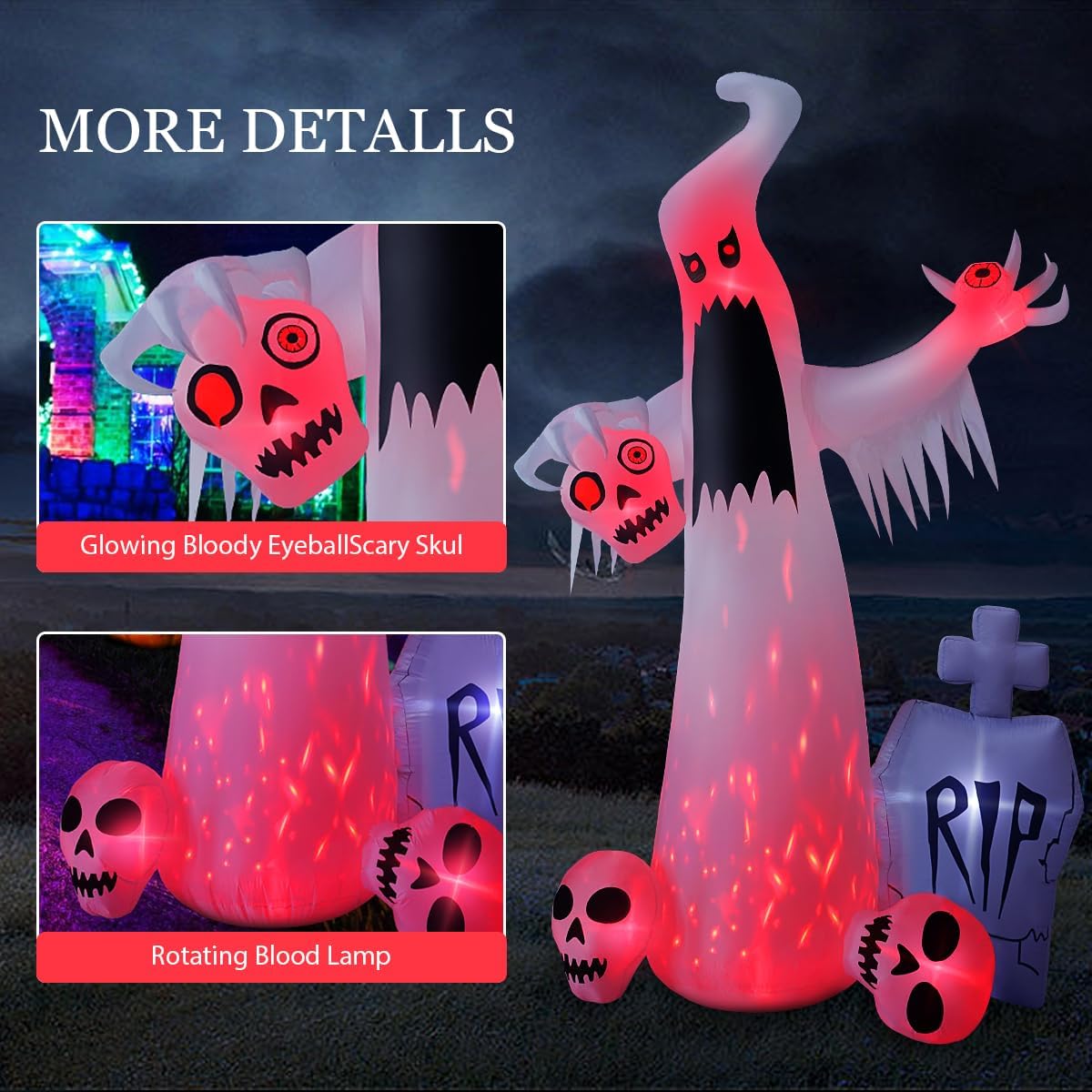Halloween Inflatable Ghost with Skulls for Yard Decor