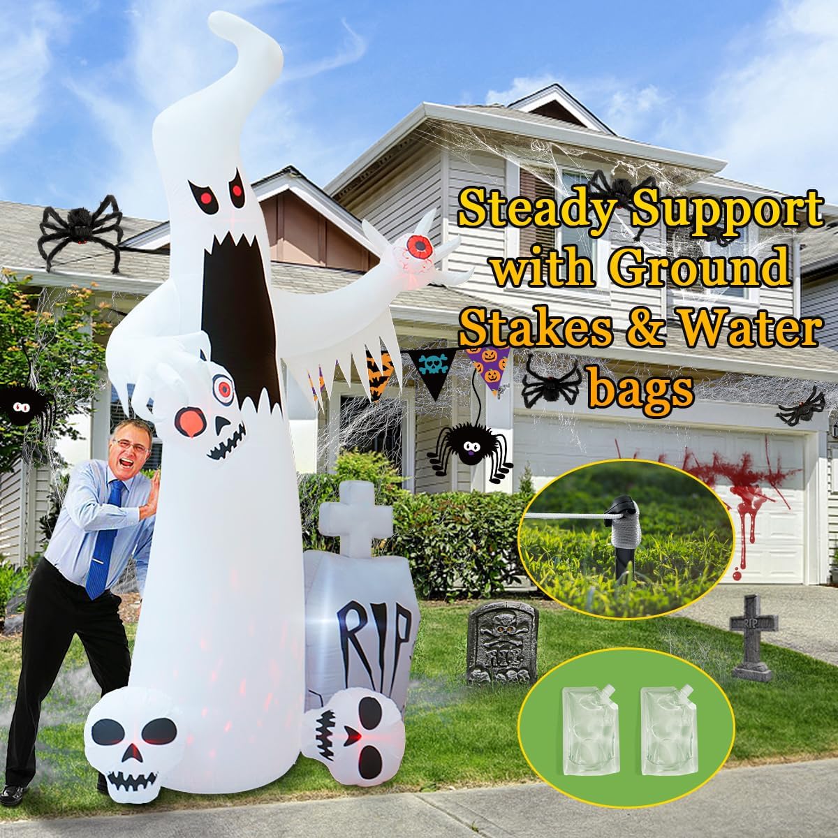 Halloween Inflatable Ghost with Skulls for Yard Decor