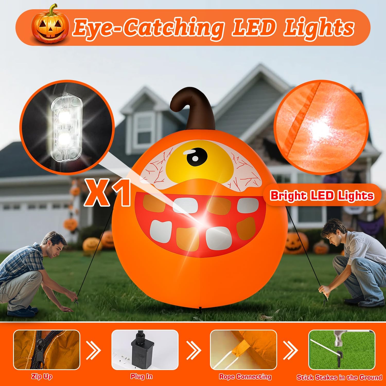 Halloween Inflatable Green Monster Yard Decoration with LED