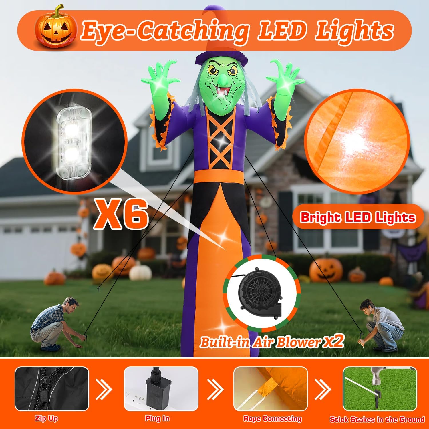 Halloween Inflatable Green Monster Yard Decoration with LED