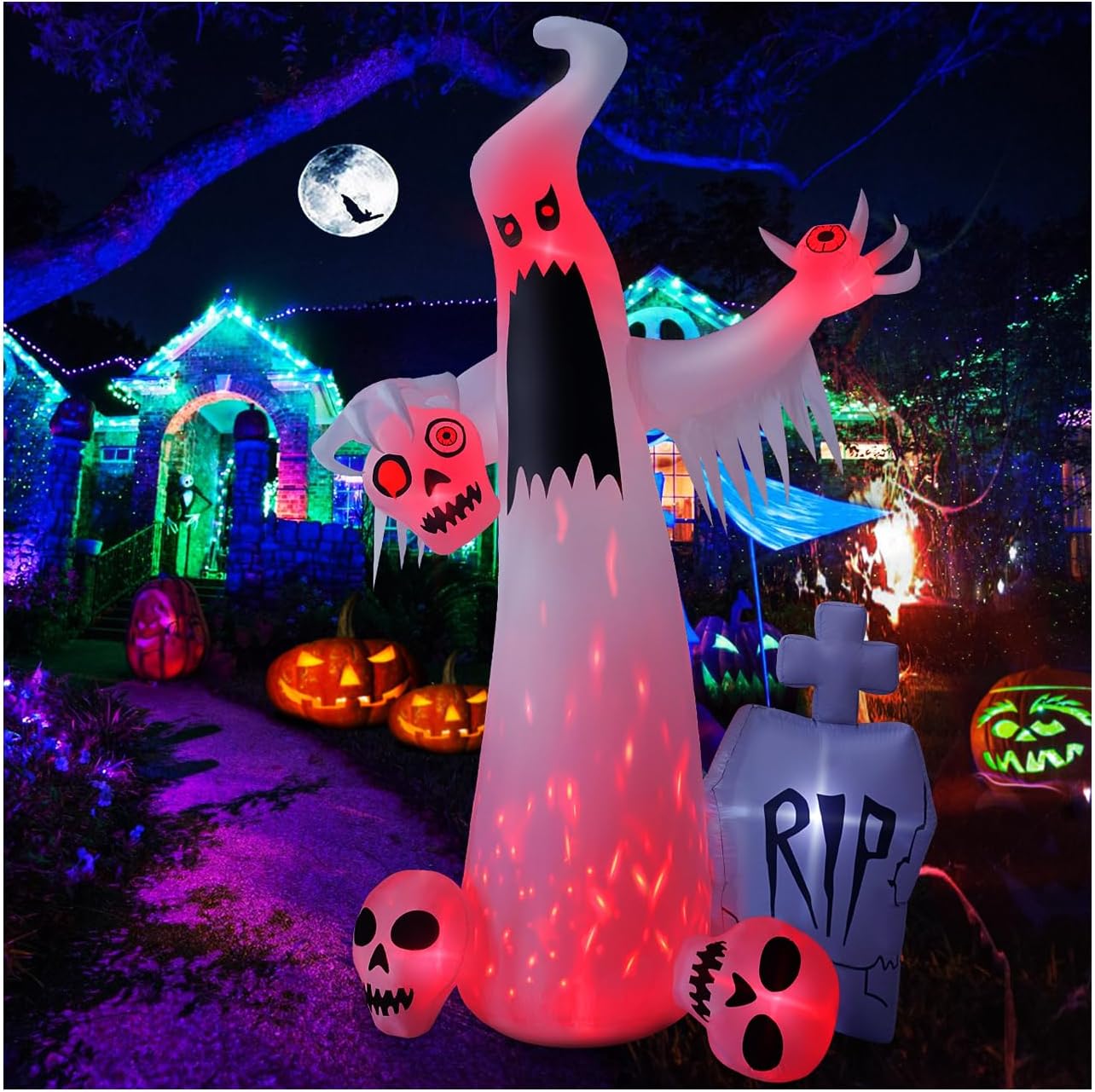 Halloween Inflatable Ghost with Skulls for Yard Decor