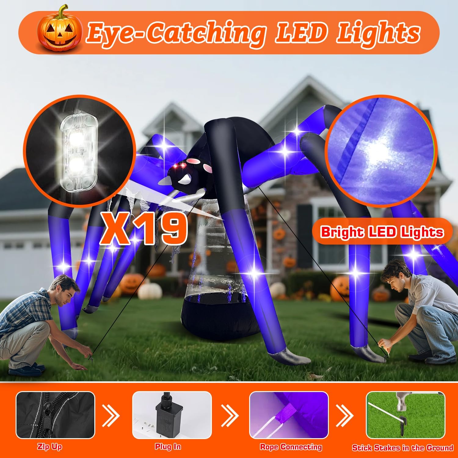 Halloween Inflatable Green Monster Yard Decoration with LED