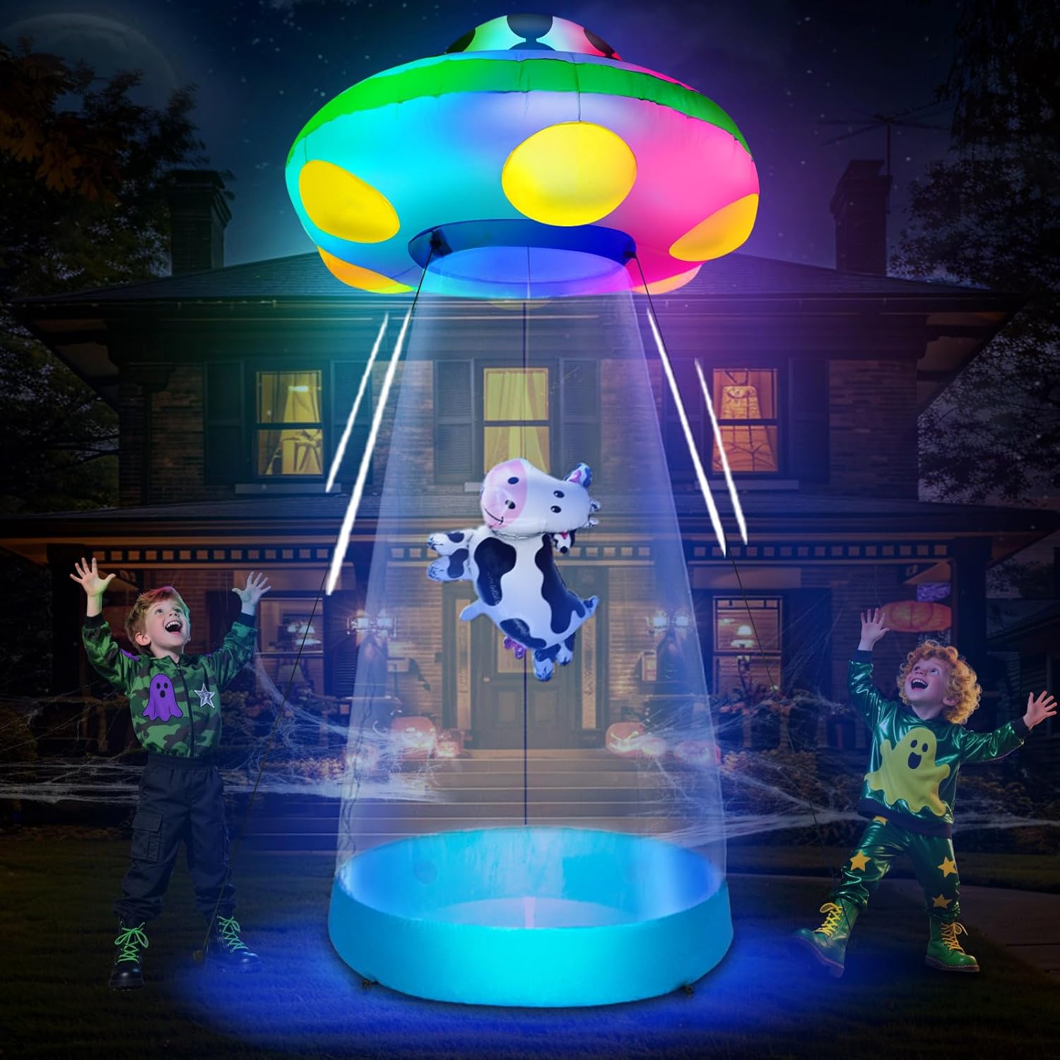 Halloween Inflatable UFO Cow Abduction with LEDs