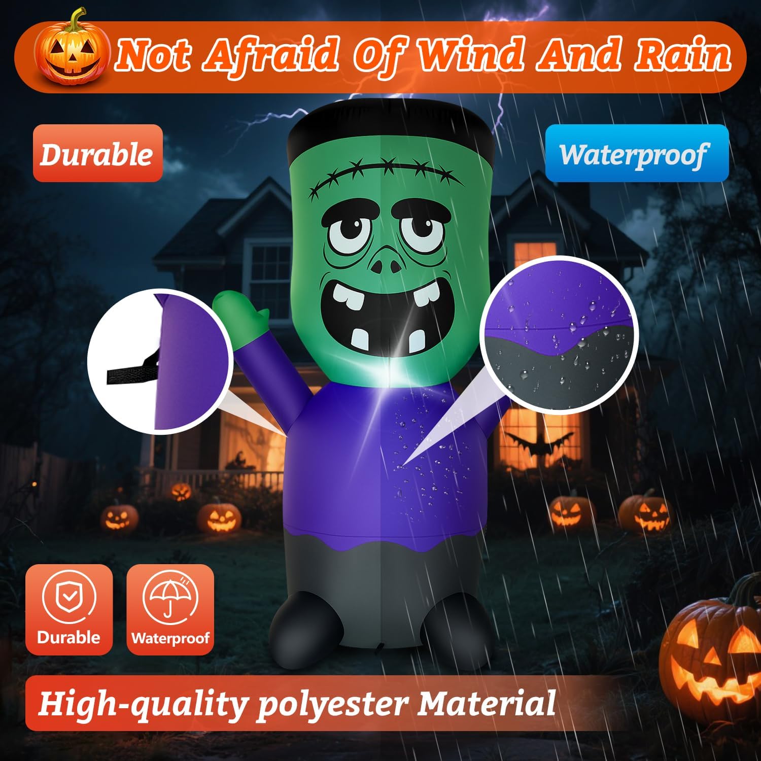 Halloween Inflatable Green Monster Yard Decoration with LED