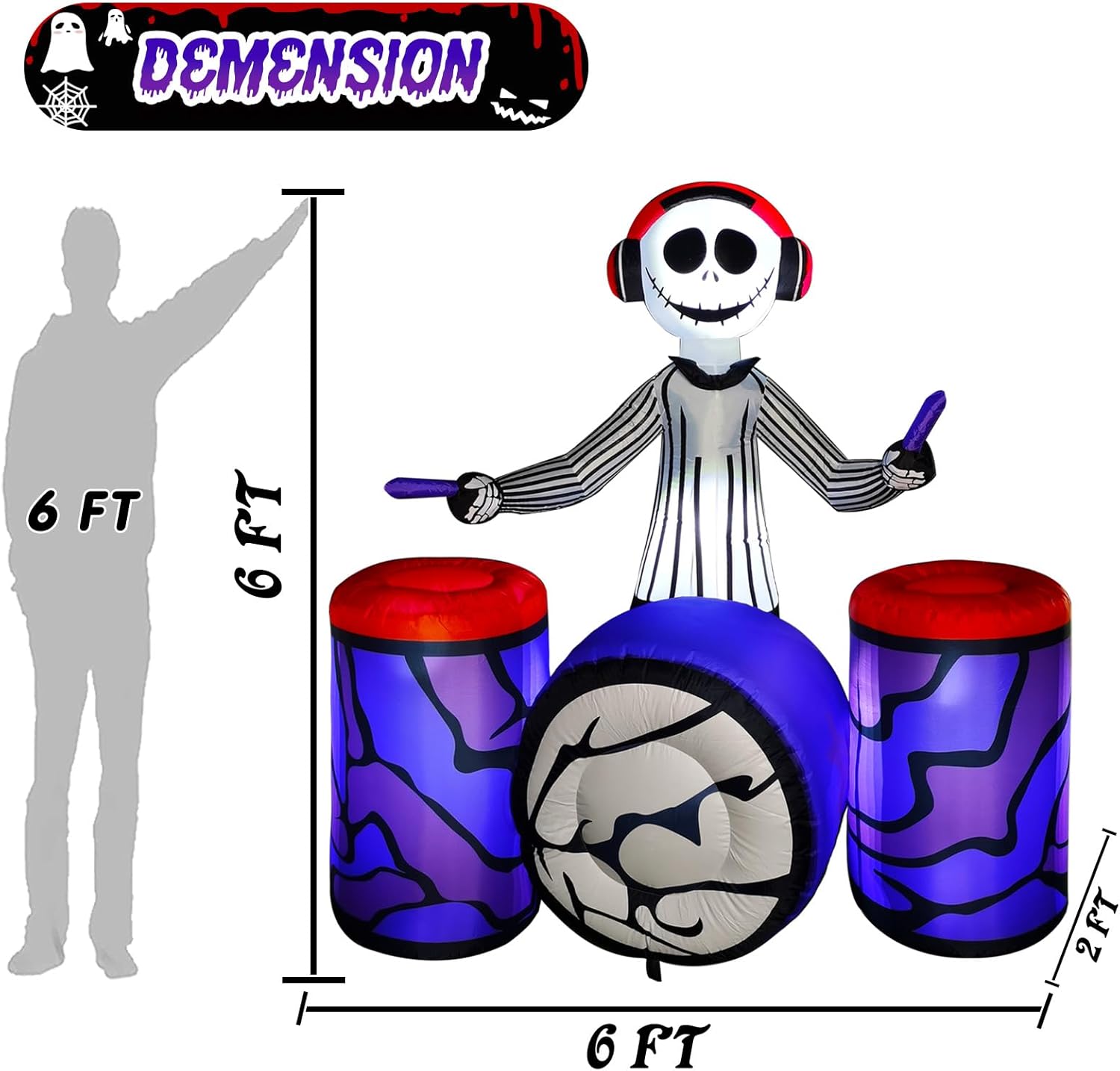 Arche gonflable d'Halloween de 10 pieds avec fantôme et LED intégrées