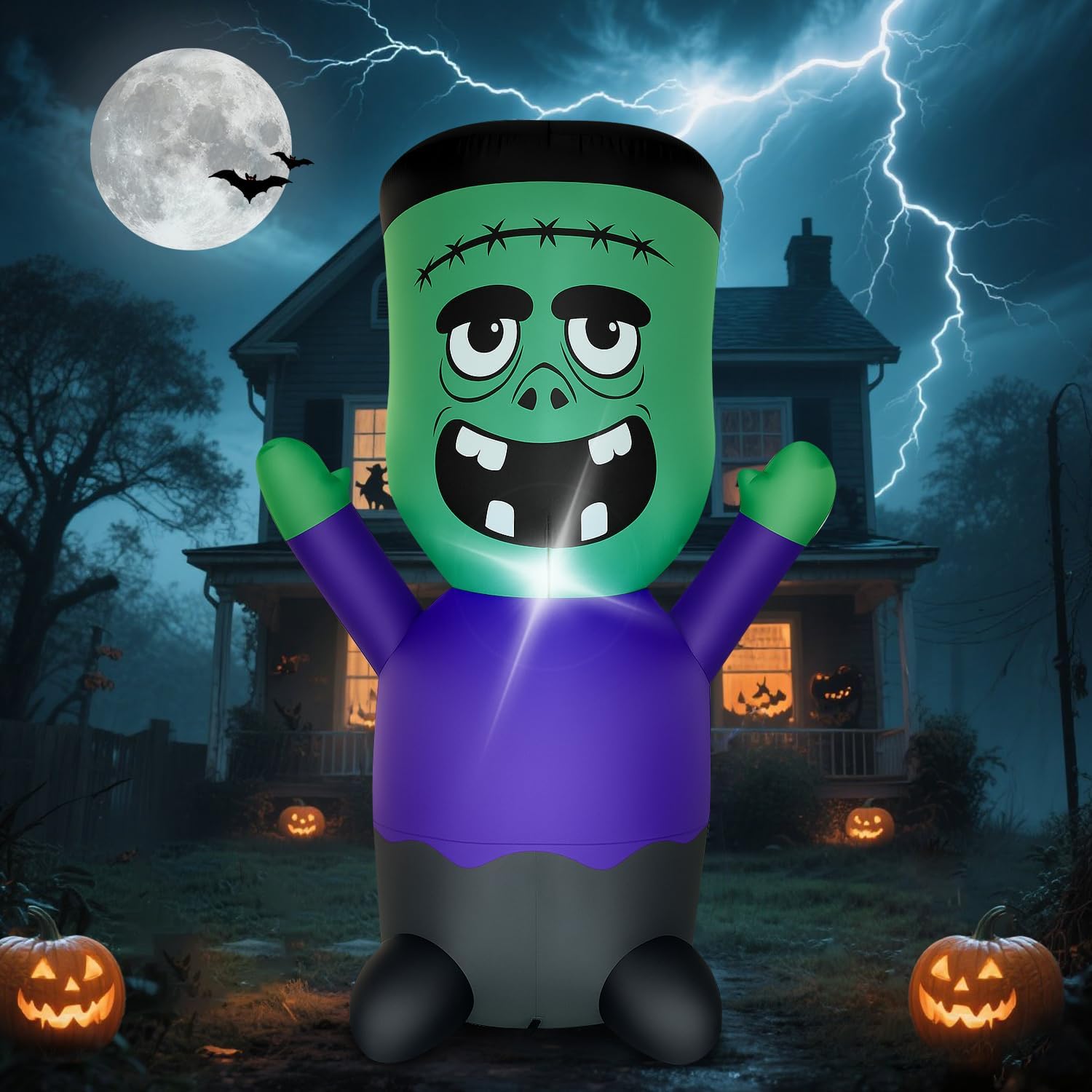 Halloween Inflatable Green Monster Yard Decoration with LED