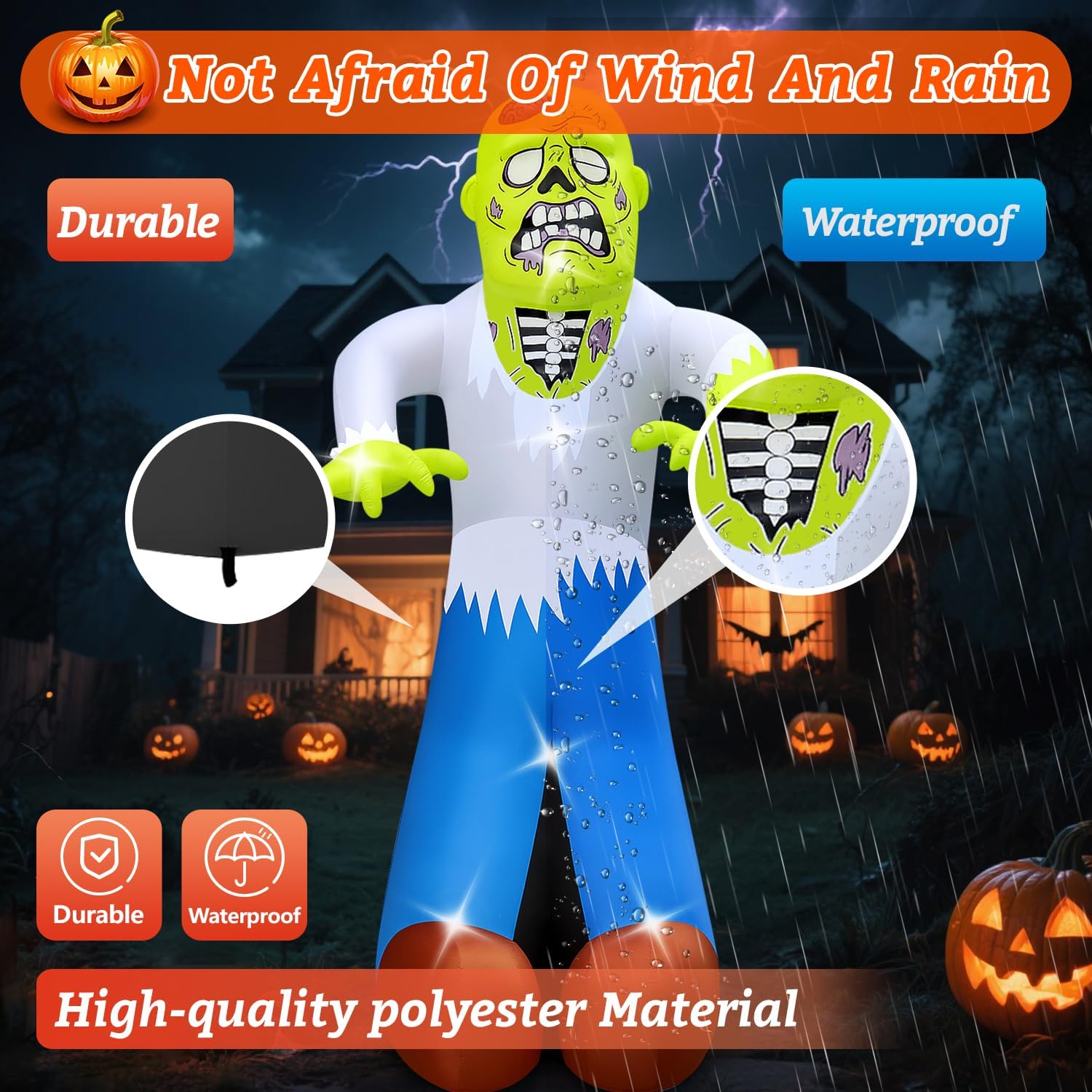 Halloween Inflatable Green Monster Yard Decoration with LED