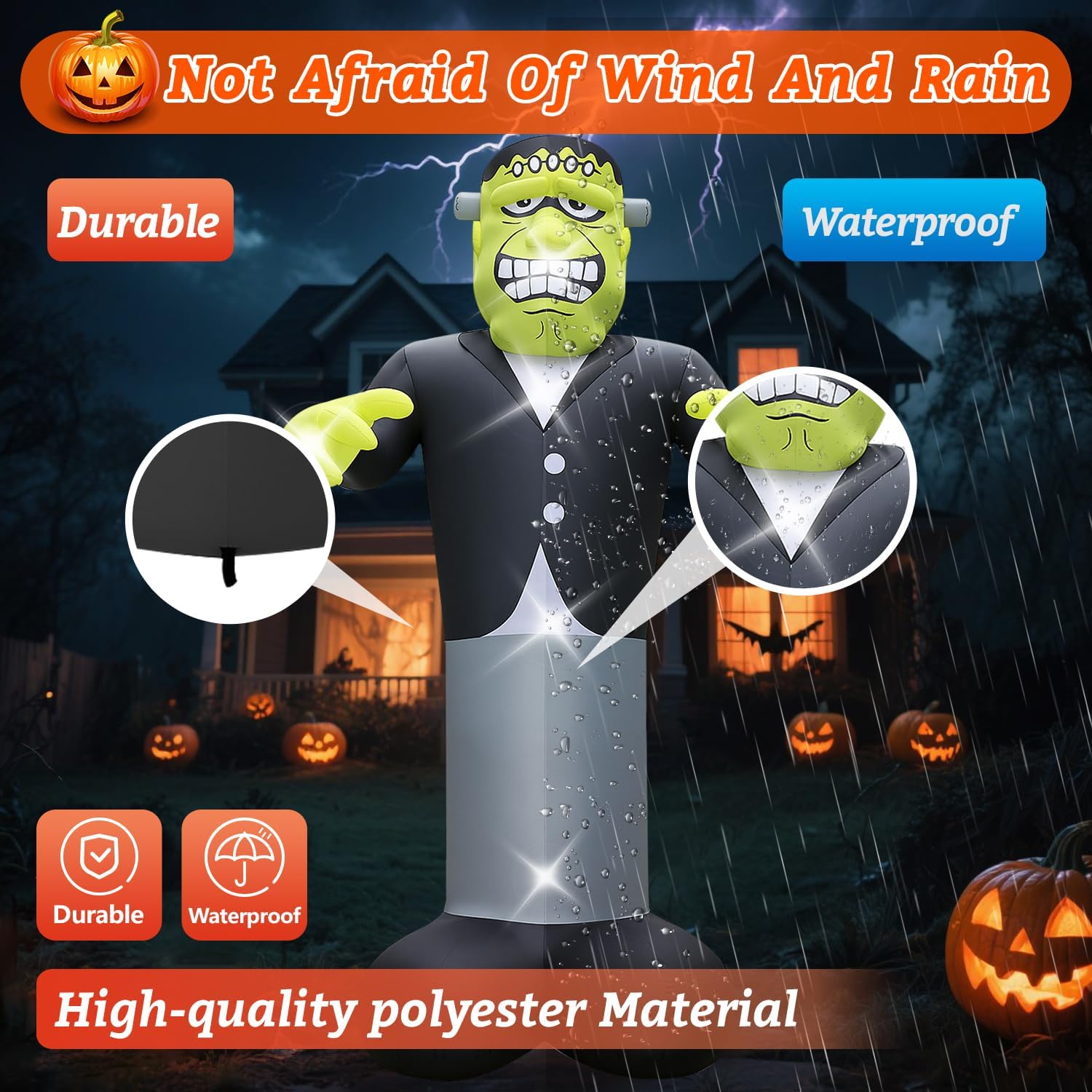 Halloween Inflatable Green Monster Yard Decoration with LED