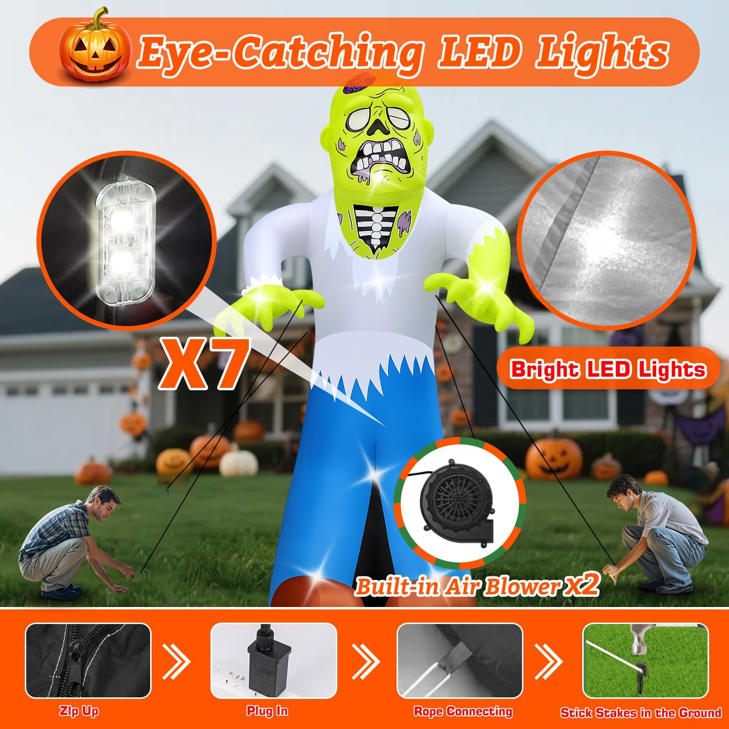 Halloween Inflatable Green Monster Yard Decoration with LED