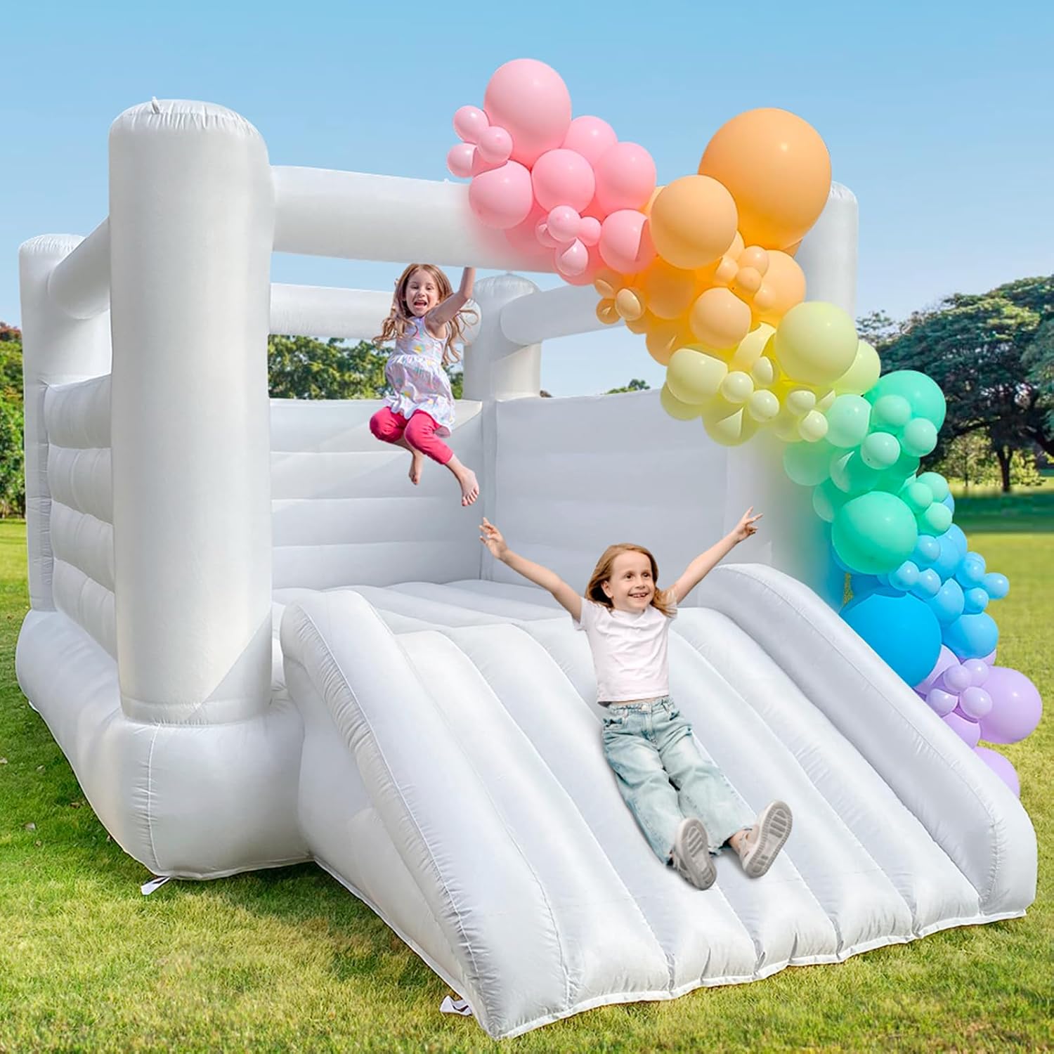White Bounce House with Blower for Kids