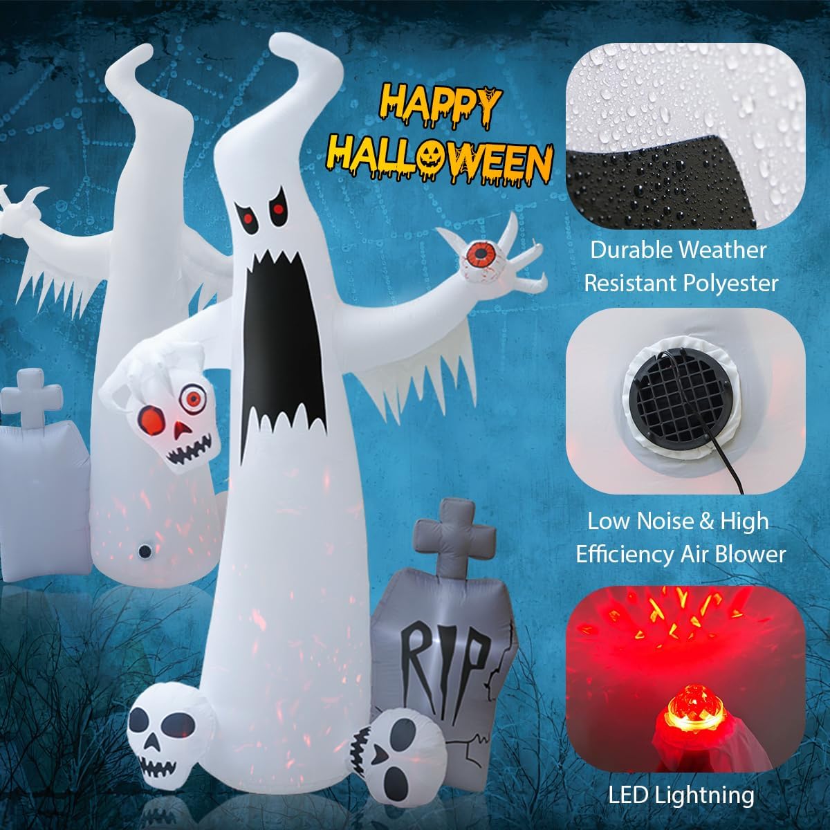 Halloween Inflatable Ghost with Skulls for Yard Decor