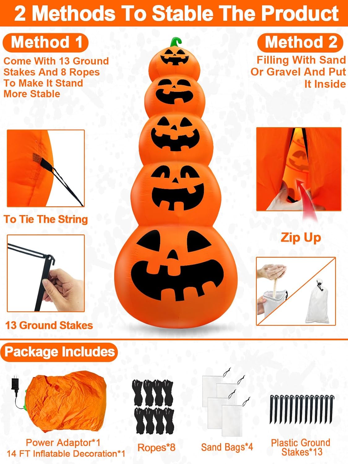 Giant Halloween Inflatable Pumpkins with LED Lights